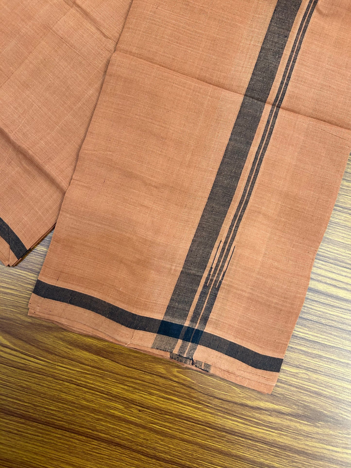 Kerala Handloom Single  - KaithariKada 100% Pure Cotton - Mundu/Dhoti Kavi Body & 0.75 inch Puliyilakkara Black Chutty Kara - (2 meter / 4 muzham)- 27 KK8051 ELA