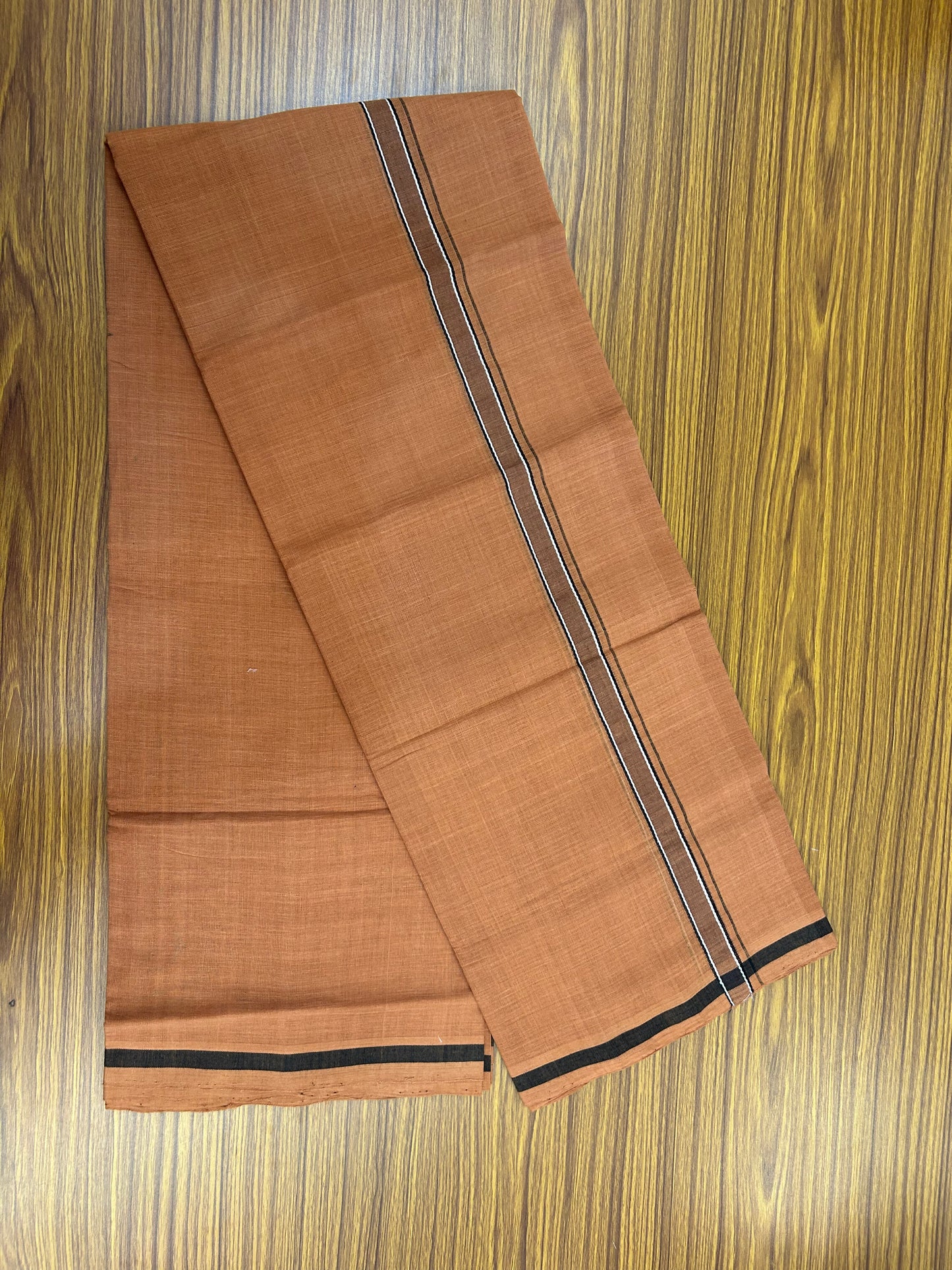 Kerala Handloom Single  - KaithariKada 100% Pure Cotton - Mundu/Dhoti Kavi Body & 0.75 inchBrown & Black Shaded Kara - (2 meter / 4 muzham)- 28 KK8051 ELA