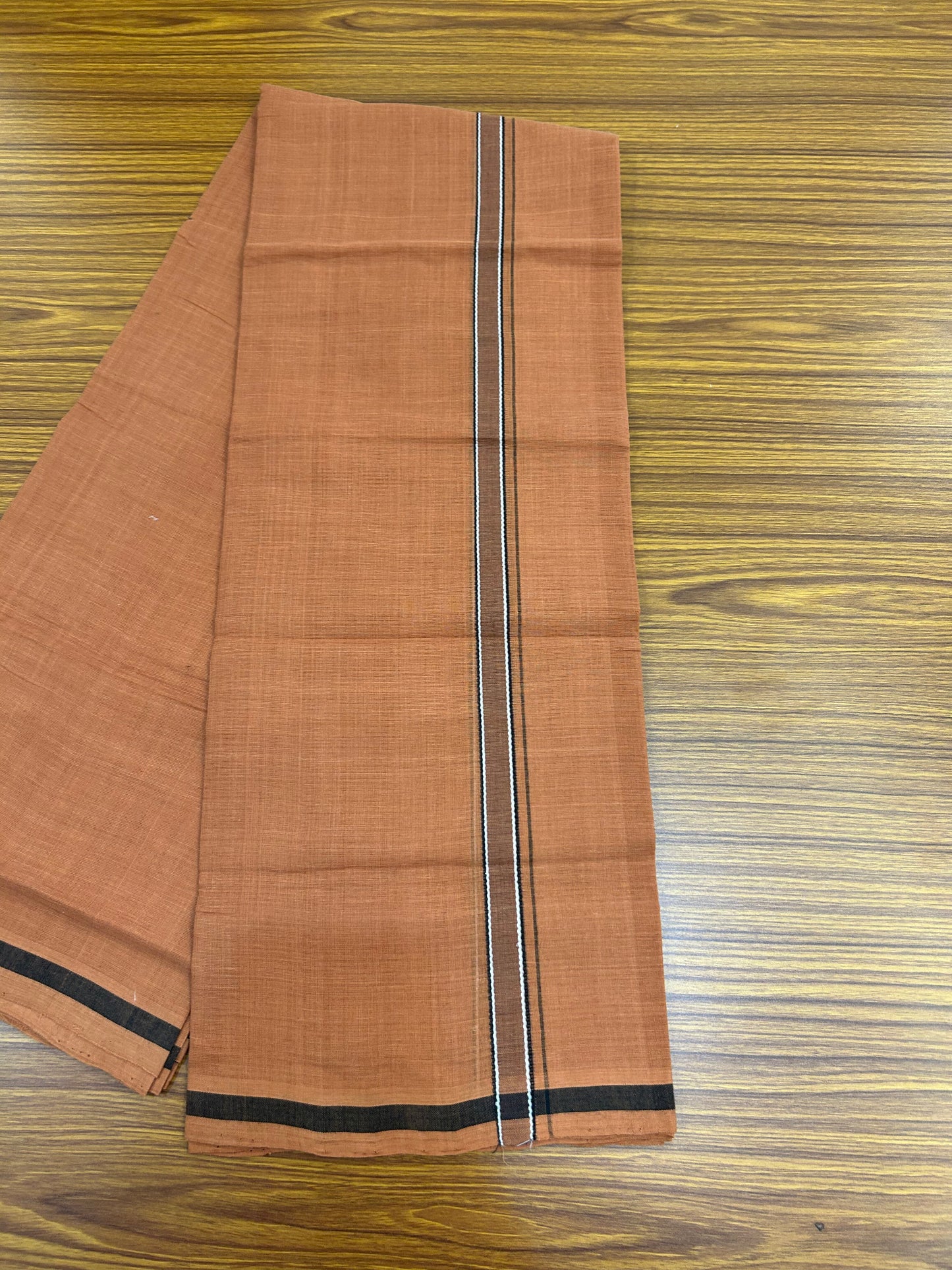 Kerala Handloom Single  - KaithariKada 100% Pure Cotton - Mundu/Dhoti Kavi Body & 0.75 inchBrown & Black Shaded Kara - (2 meter / 4 muzham)- 28 KK8051 ELA