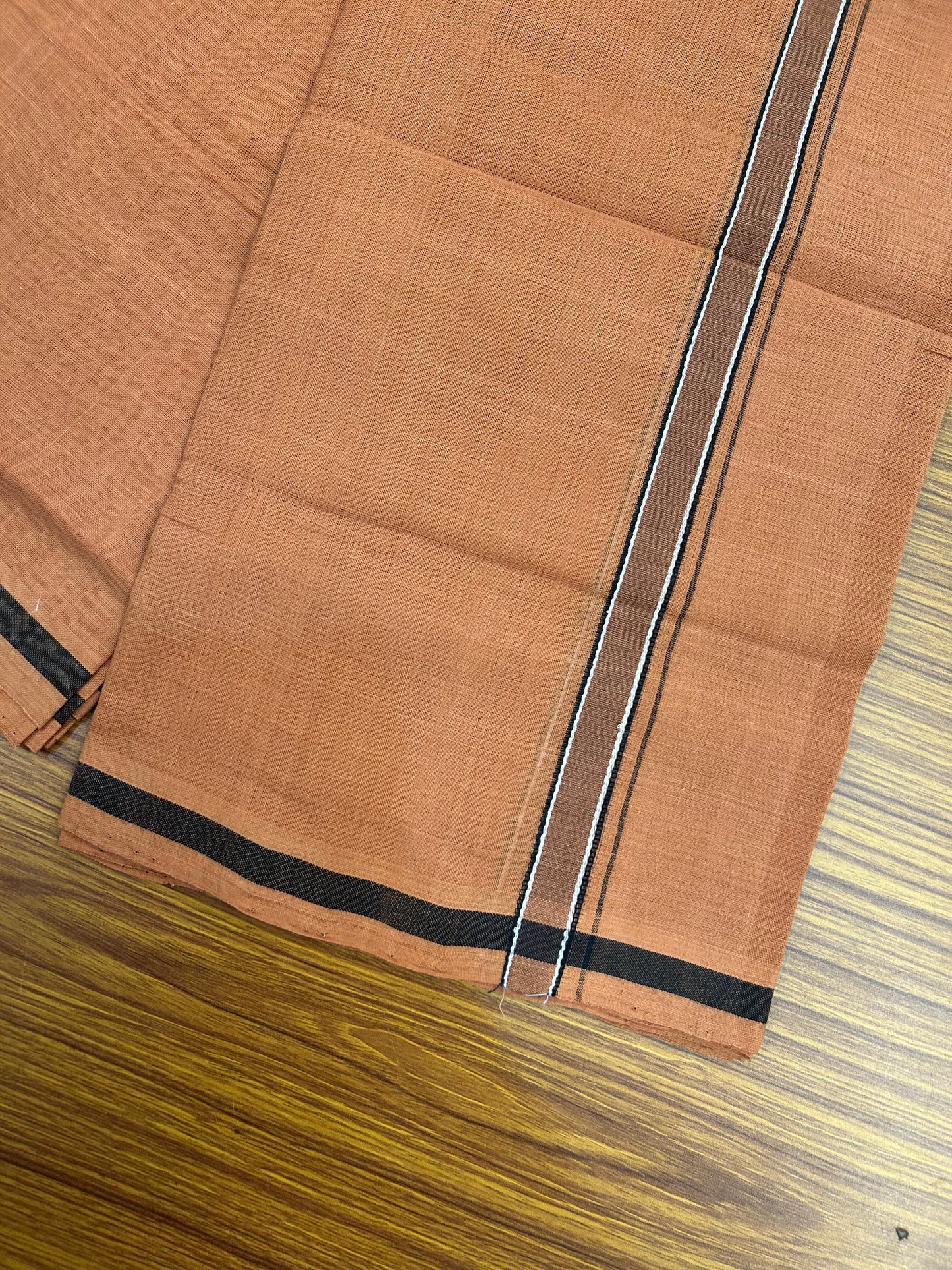Kerala Handloom Single  - KaithariKada 100% Pure Cotton - Mundu/Dhoti Kavi Body & 0.75 inchBrown & Black Shaded Kara - (2 meter / 4 muzham)- 28 KK8051 ELA