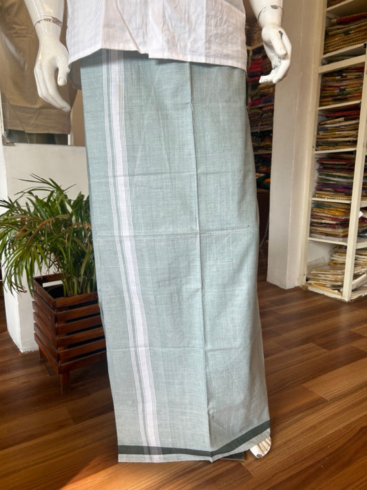 26% DISCOUNT ! KaithariKada Kalamachal 100% Pure Cotton - (80X80) Twisted Thread Handloom Single Mundu/Dhoti - Ash Grey COLOUR  BODY & White stripes 1.75 inch Kara- 17KK479KAL