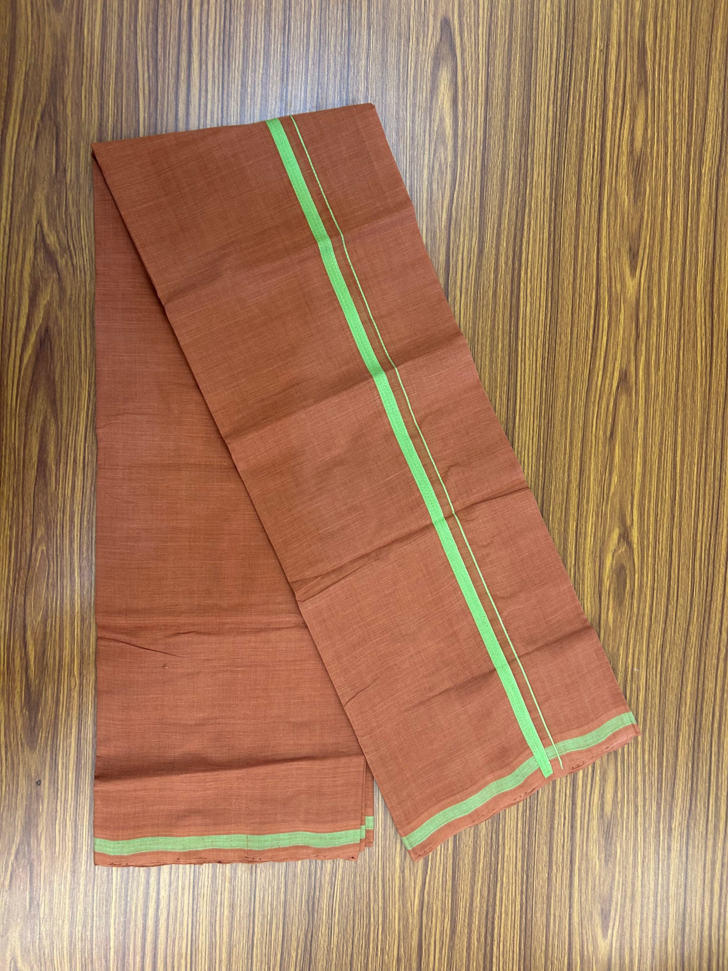 Kerala Handloom Single  - KaithariKada 100% Pure Cotton - Mundu/Dhoti Kavi Body & 0.75 inch Green Kara - (2 meter / 4 muzham)- 30 KK8051 ELA