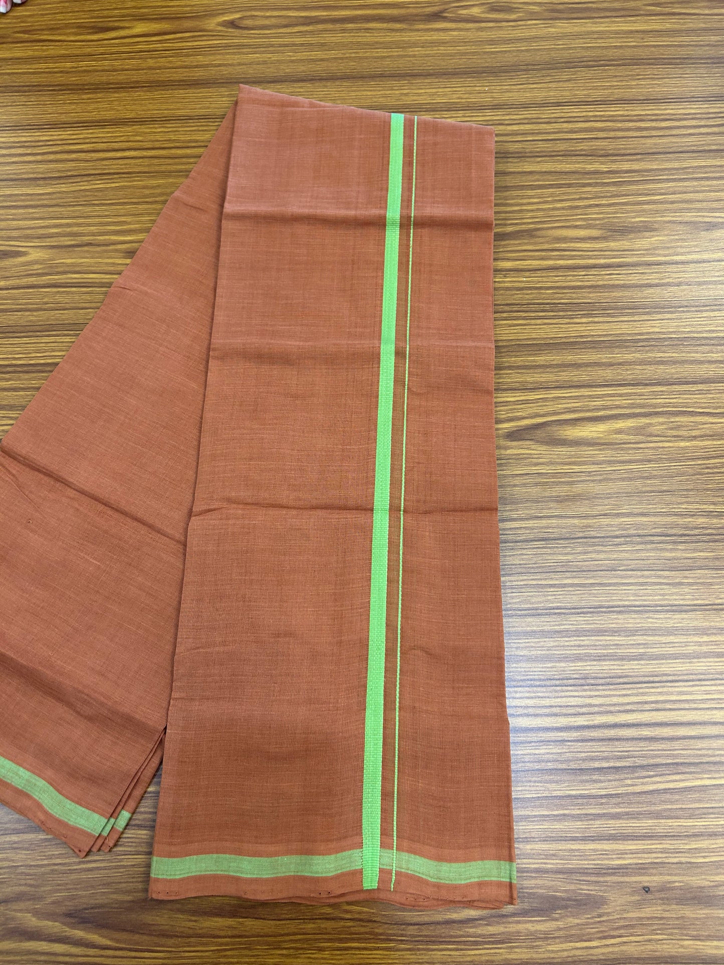 Kerala Handloom Single  - KaithariKada 100% Pure Cotton - Mundu/Dhoti Kavi Body & 0.75 inch Green Kara - (2 meter / 4 muzham)- 30 KK8051 ELA