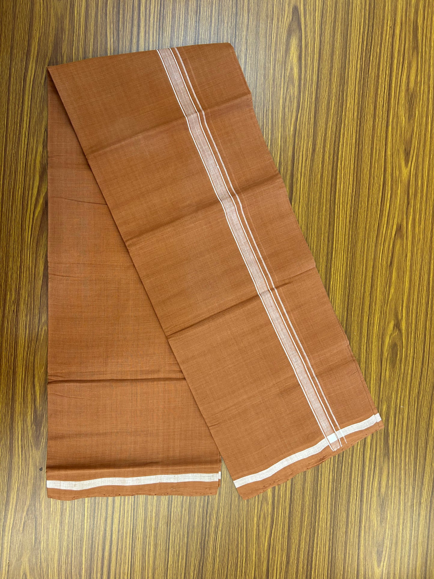 Kerala Handloom Single  - KaithariKada 100% Pure Cotton - Mundu/Dhoti Kavi Body & 0.75 inch White Kara - (2 meter / 4 muzham)- 31 KK8051 ELA