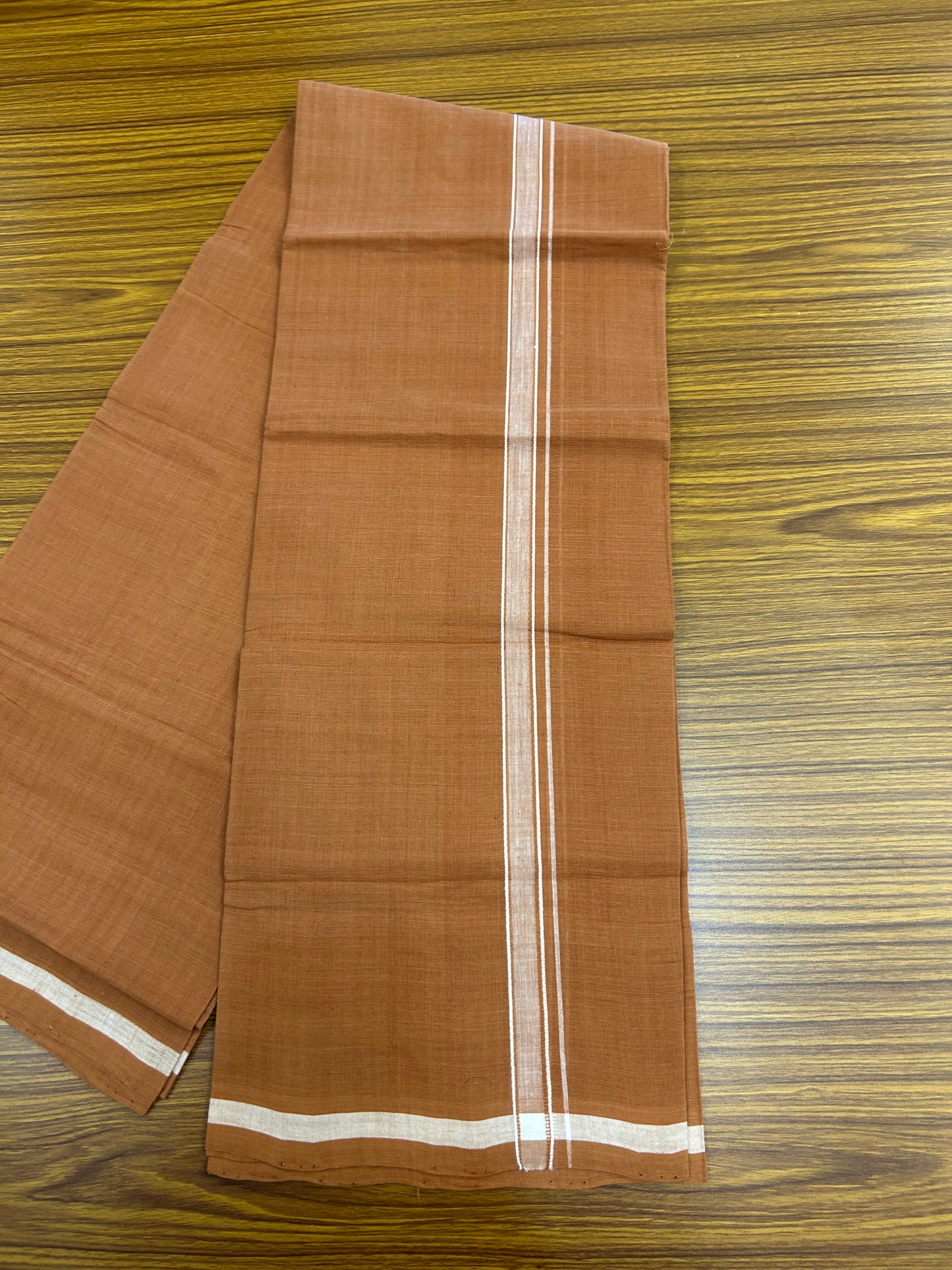Kerala Handloom Single  - KaithariKada 100% Pure Cotton - Mundu/Dhoti Kavi Body & 0.75 inch White Kara - (2 meter / 4 muzham)- 31 KK8051 ELA