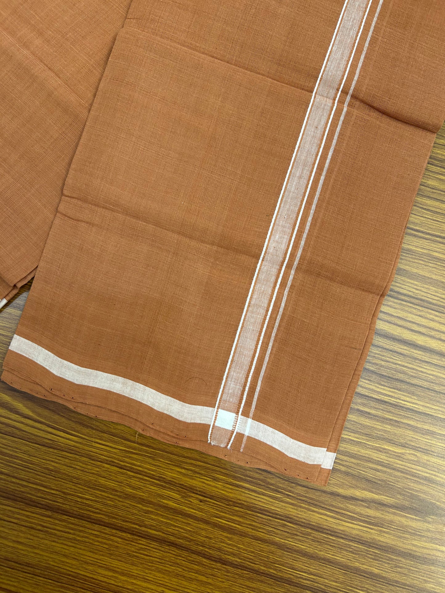 Kerala Handloom Single  - KaithariKada 100% Pure Cotton - Mundu/Dhoti Kavi Body & 0.75 inch White Kara - (2 meter / 4 muzham)- 31 KK8051 ELA