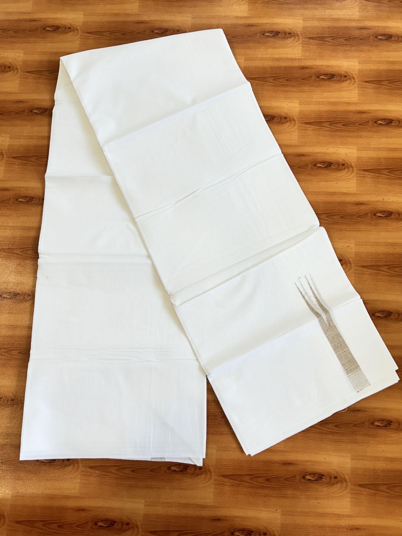 Double Pure White Mundu/Dhoti - 20% Discount !! KaithariKada Balaramapuram 100% Cotton - 100x80 - 2 cm Peanut Brown Stripes Chutty Kara 3.80 mtr (8 muzham) - 6 KK5411 CKS