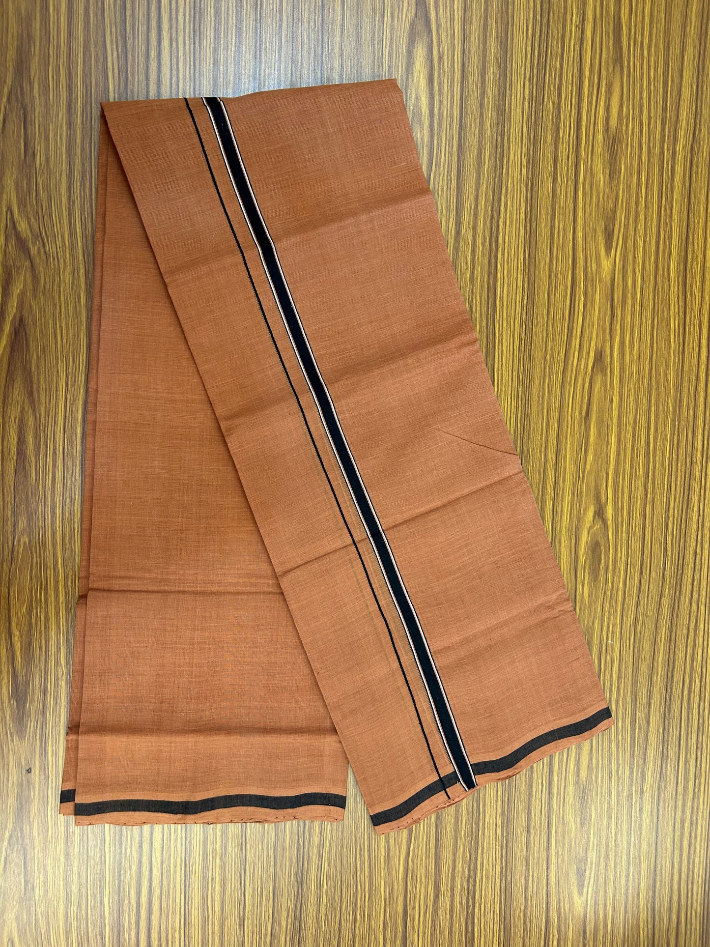 Kerala Handloom Single  - KaithariKada 100% Pure Cotton - Mundu/Dhoti Kavi Body & 0.75 inch Black & White Kara - (2 meter / 4 muzham)- 33 KK8051 ELA