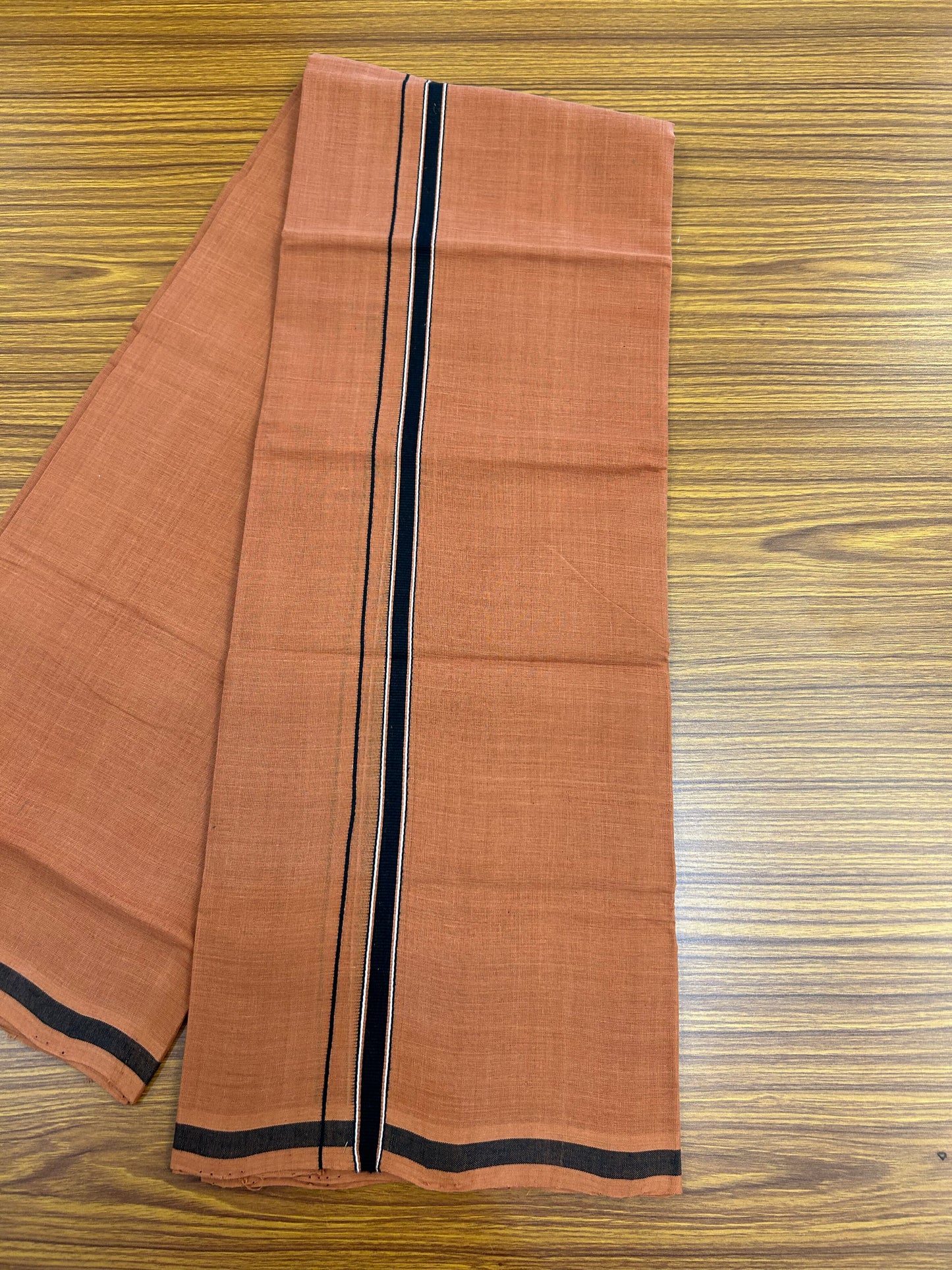 Kerala Handloom Single  - KaithariKada 100% Pure Cotton - Mundu/Dhoti Kavi Body & 0.75 inch Black & White Kara - (2 meter / 4 muzham)- 33 KK8051 ELA