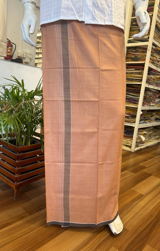 16% DISCOUNT ! KaithariKada Kalamachal 100% Pure Cotton - (80X80) Twisted Thread Handloom Single Mundu/Dhoti - KAVI  BODY & Black STRIPES 2inch Kara- 4KK479KAL