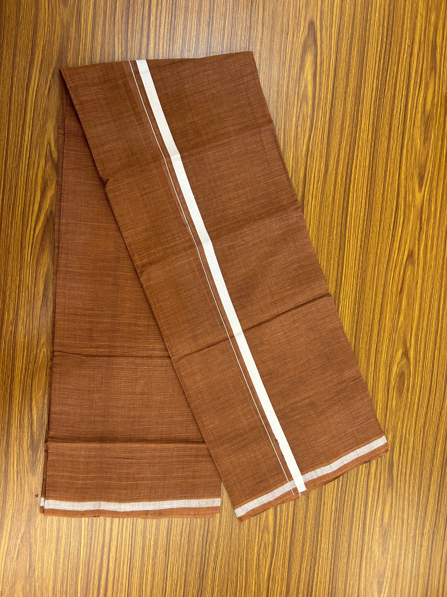 Kerala Handloom Single  - KaithariKada 100% Pure Cotton - Mundu/Dhoti Kavi Body & 0.75 inch White Kara - (2 meter / 4 muzham)- 57 KK8051 ELA