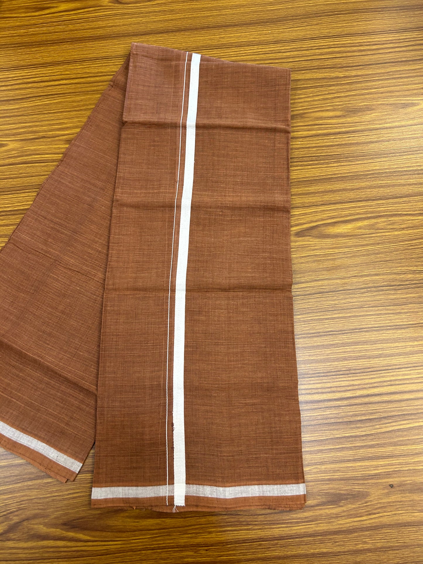 Kerala Handloom Single  - KaithariKada 100% Pure Cotton - Mundu/Dhoti Kavi Body & 0.75 inch White Kara - (2 meter / 4 muzham)- 57 KK8051 ELA