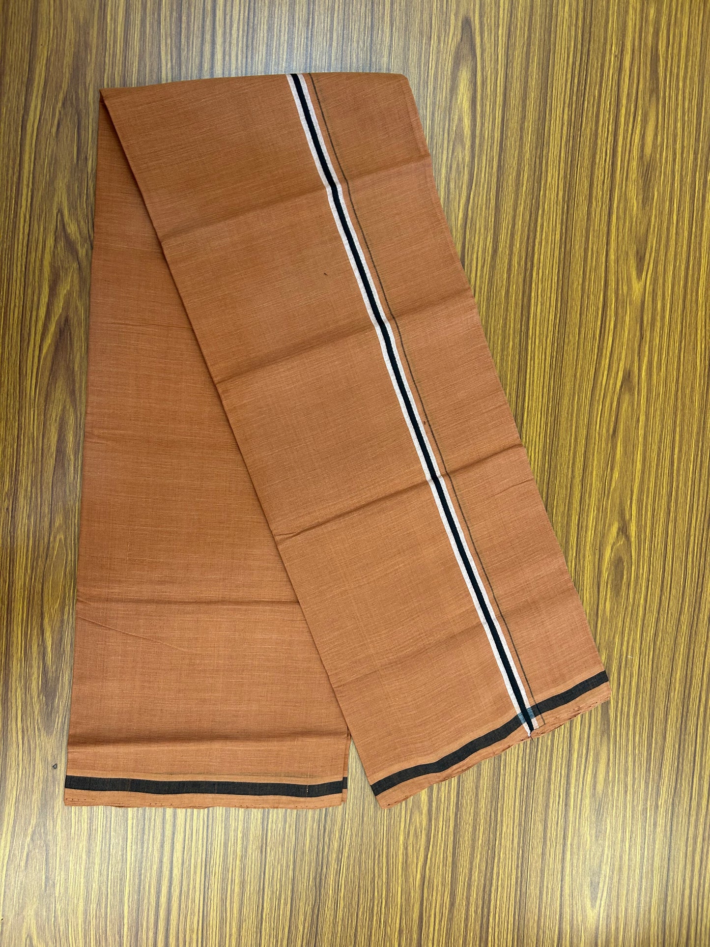 Kerala Handloom Single  - KaithariKada 100% Pure Cotton - Mundu/Dhoti Kavi Body & 0.75 inch Black & White Kara - (2 meter / 4 muzham)- 36 KK8051 ELA