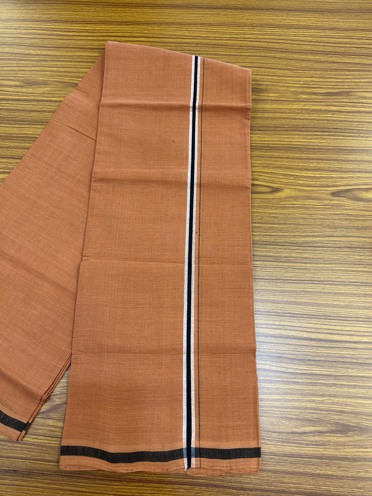 Kerala Handloom Single  - KaithariKada 100% Pure Cotton - Mundu/Dhoti Kavi Body & 0.75 inch Black & White Kara - (2 meter / 4 muzham)- 36 KK8051 ELA