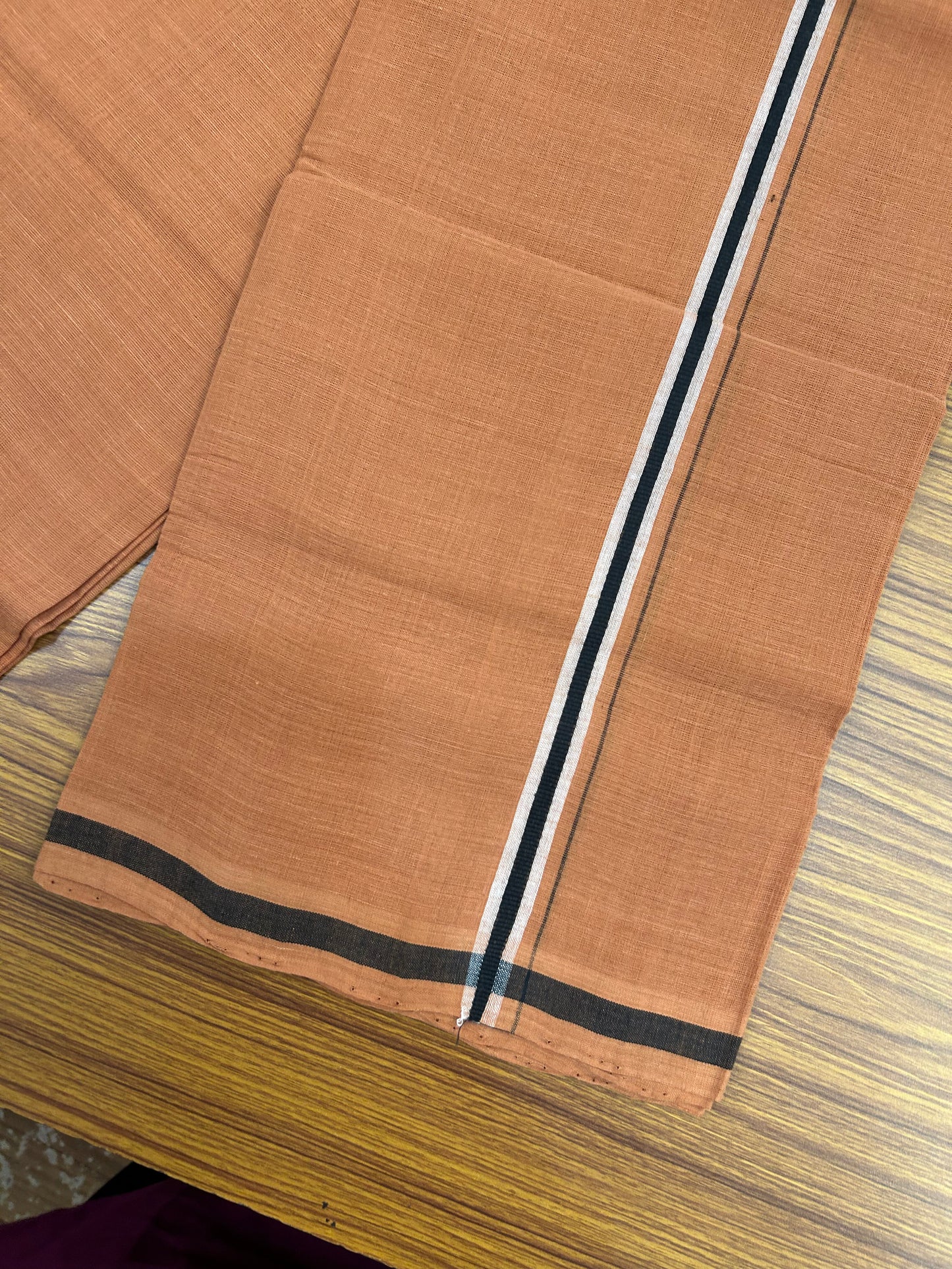 Kerala Handloom Single  - KaithariKada 100% Pure Cotton - Mundu/Dhoti Kavi Body & 0.75 inch Black & White Kara - (2 meter / 4 muzham)- 36 KK8051 ELA