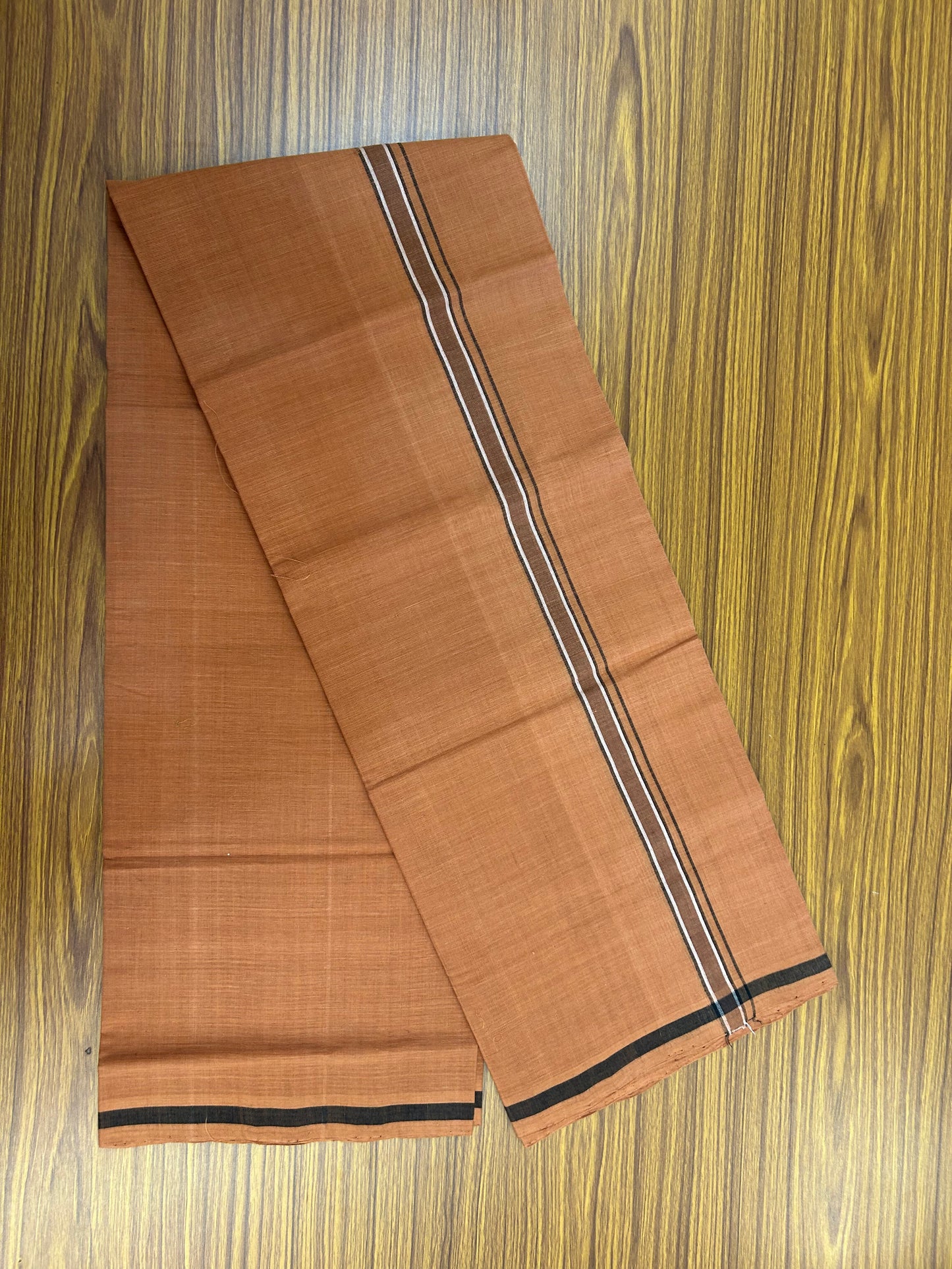 Kerala Handloom Single  - KaithariKada 100% Pure Cotton - Mundu/Dhoti Kavi Body & 0.75 inch Black & White Kara - (2 meter / 4 muzham)- 37 KK8051 ELA