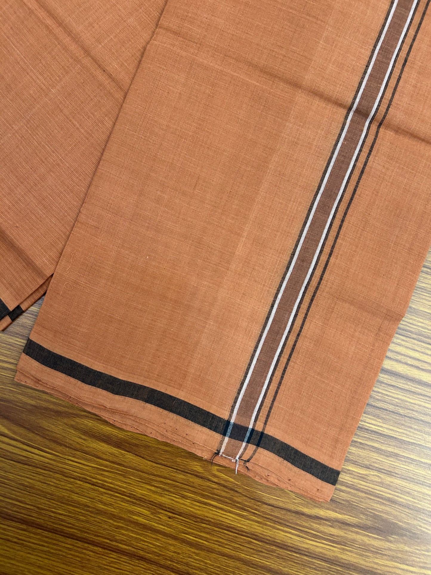 Kerala Handloom Single  - KaithariKada 100% Pure Cotton - Mundu/Dhoti Kavi Body & 0.75 inch Black & White Kara - (2 meter / 4 muzham)- 37 KK8051 ELA