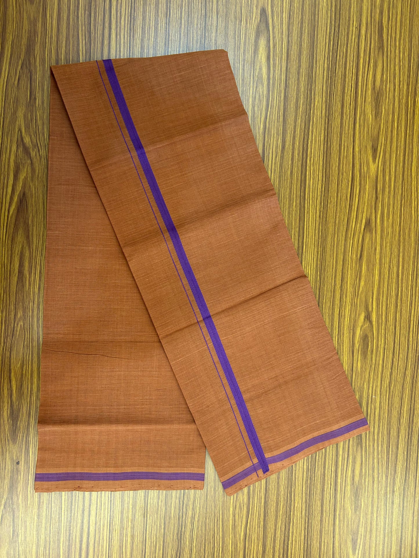 Kerala Handloom Single  - KaithariKada 100% Pure Cotton - Mundu/Dhoti Kavi Body & 0.75 inch Violet Kara - (2 meter / 4 muzham)- 41 KK8051 ELA