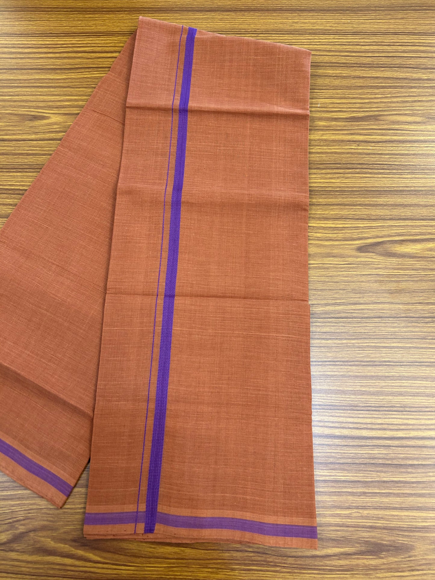 Kerala Handloom Single  - KaithariKada 100% Pure Cotton - Mundu/Dhoti Kavi Body & 0.75 inch Violet Kara - (2 meter / 4 muzham)- 41 KK8051 ELA