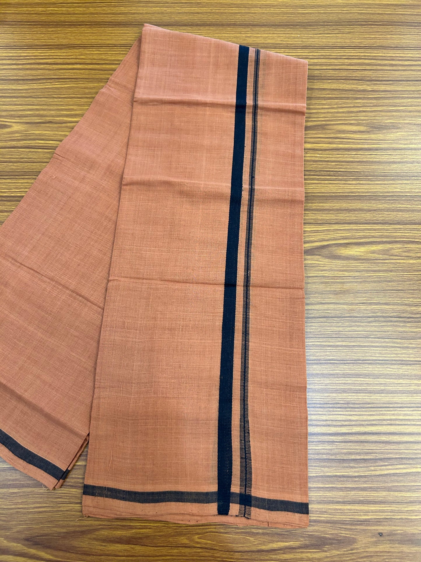 Kerala Handloom Single  - KaithariKada 100% Pure Cotton - Mundu/Dhoti Kavi Body & 0.75 inch Black Kara - (2 meter / 4 muzham)- 38 KK8051 ELA