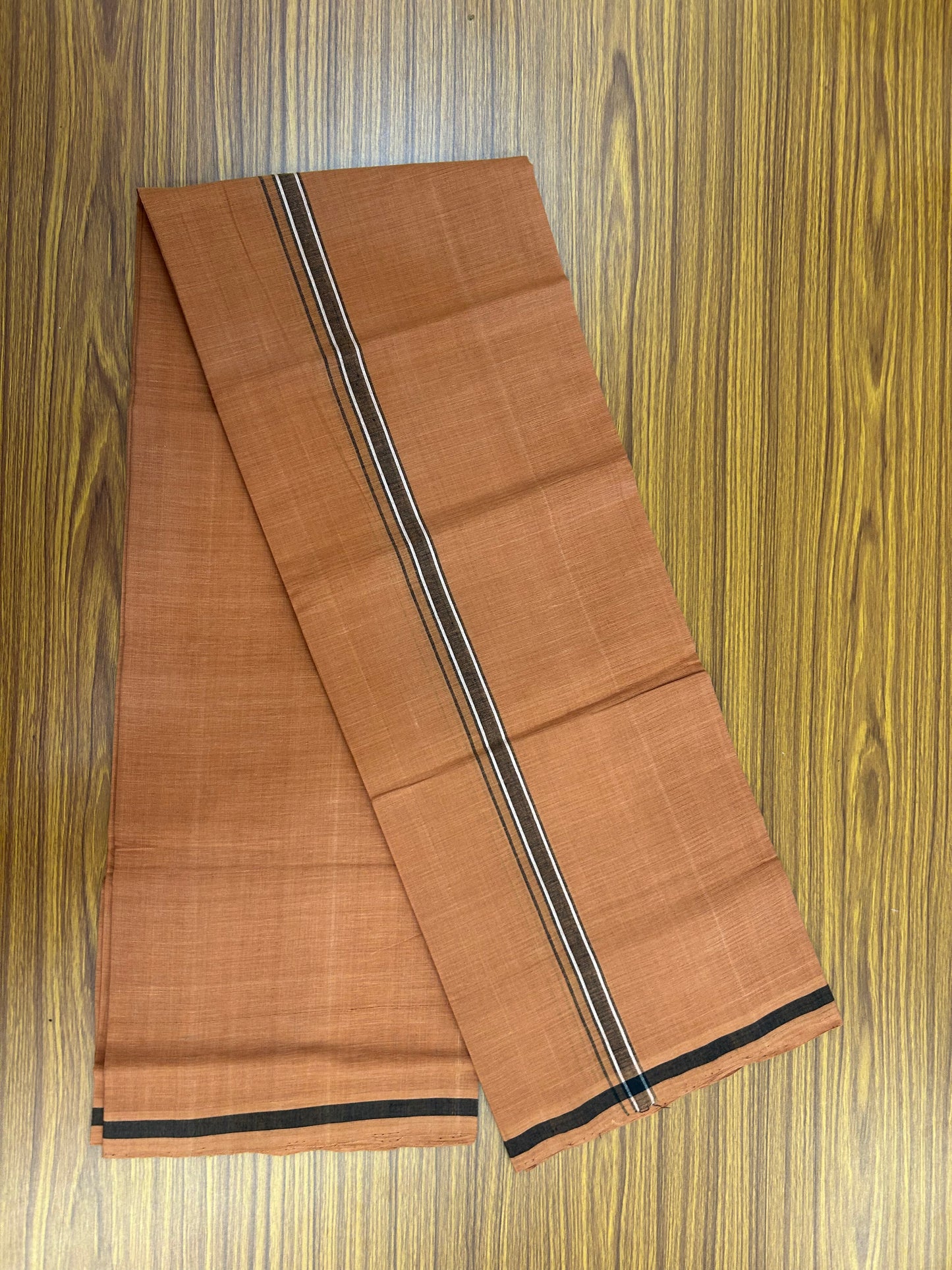 Kerala Handloom Single  - KaithariKada 100% Pure Cotton - Mundu/Dhoti Kavi Body & 0.75 inch Black & White Kara - (2 meter / 4 muzham)- 39 KK8051 ELA