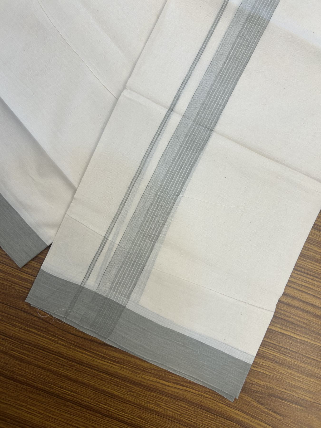20% Discount! Kaitharikada Balaramapuram Double Off White Mundu/Dhoti -100x80 - 1.5 Inch Light Grey Shaded Stripes Kara 4 mtr (8.5 muzham) - 10 KK5311 VAS