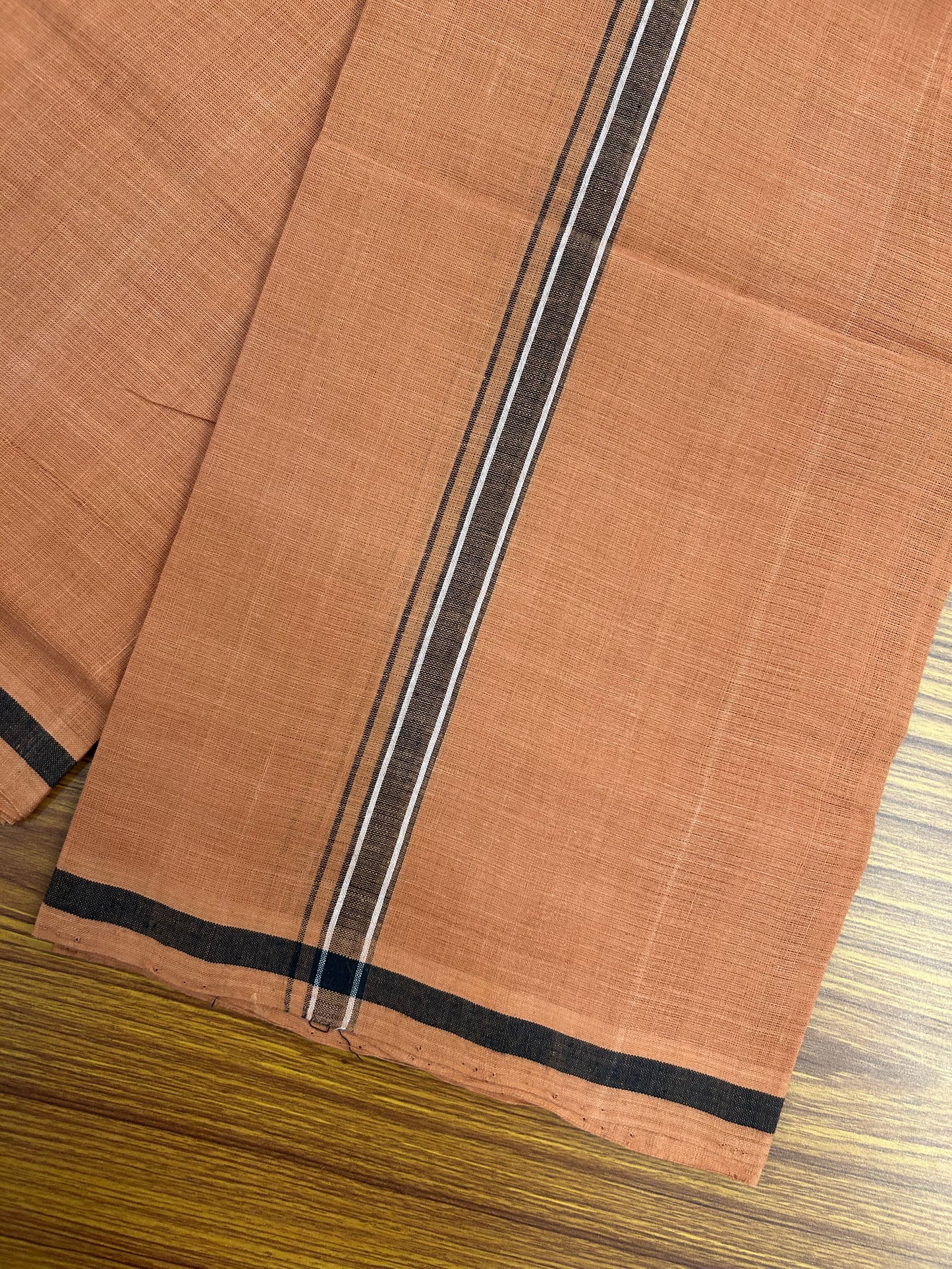 Kerala Handloom Single  - KaithariKada 100% Pure Cotton - Mundu/Dhoti Kavi Body & 0.75 inch Black & White Kara - (2 meter / 4 muzham)- 39 KK8051 ELA