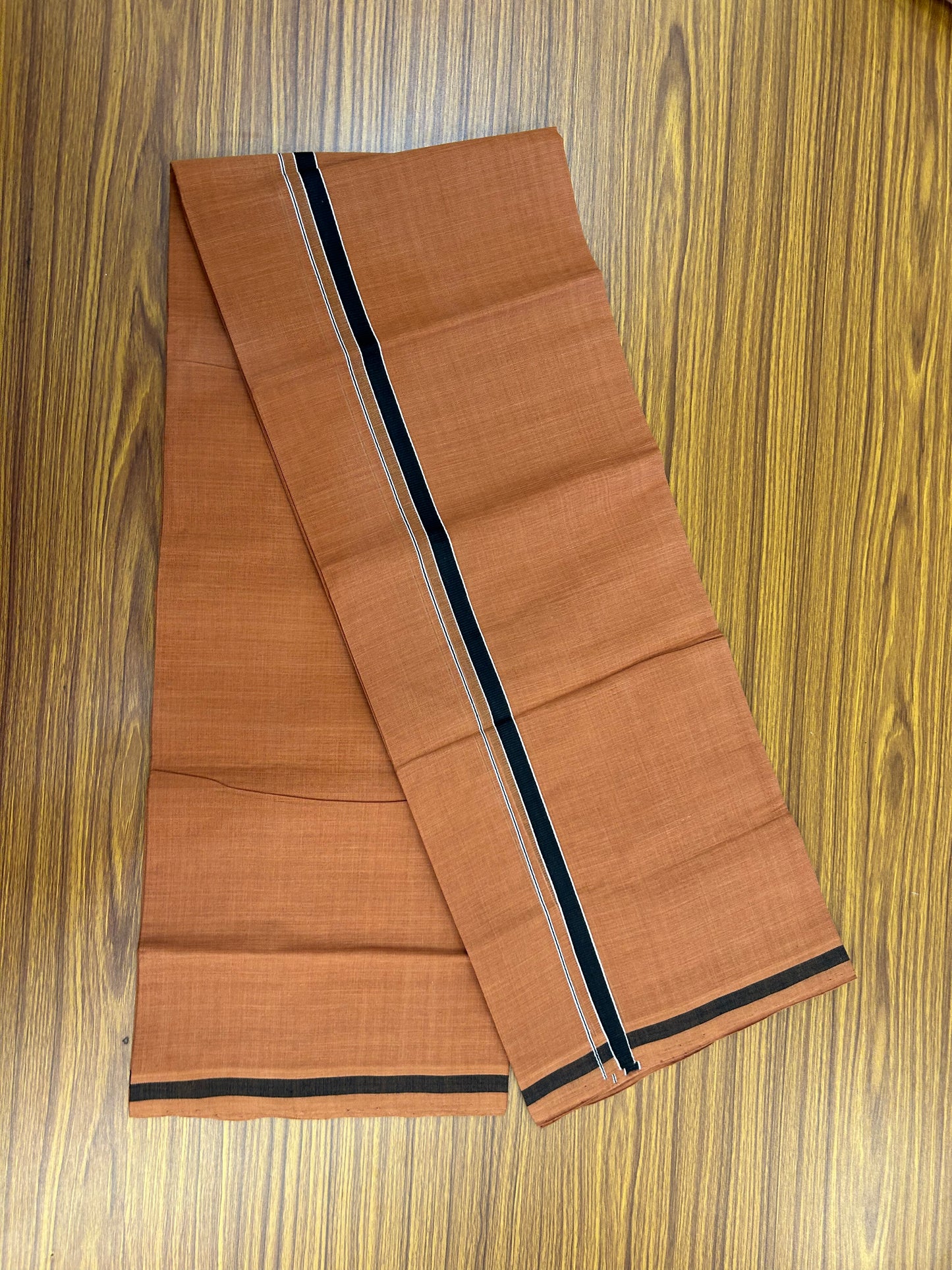 Kerala Handloom Single  - KaithariKada 100% Pure Cotton - Mundu/Dhoti Kavi Body & 0.75 inch Black & White Striped Kara - (2 meter / 4 muzham)- 42 KK8051 ELA