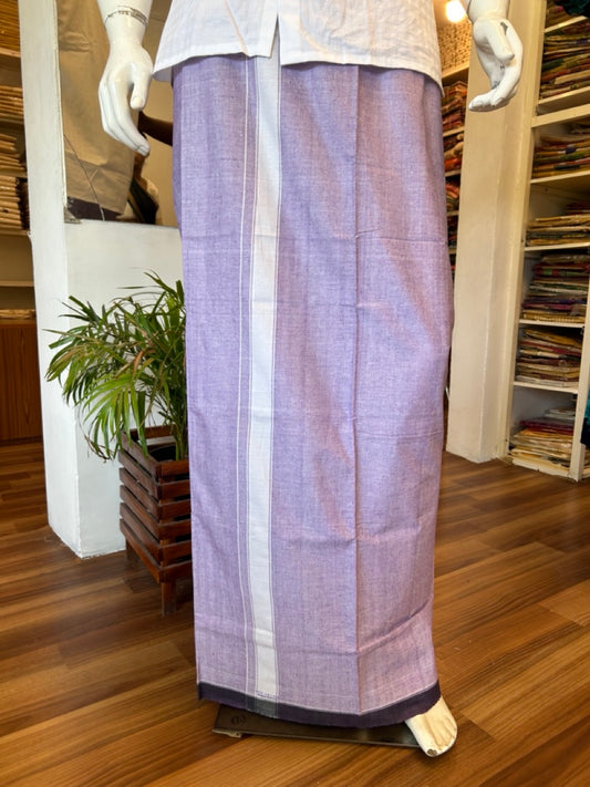 10% Discount!! KaithariKada Kalamachal 100% Cotton Lungi/Kaily-   Pale Violet & 2. inch white kara-39