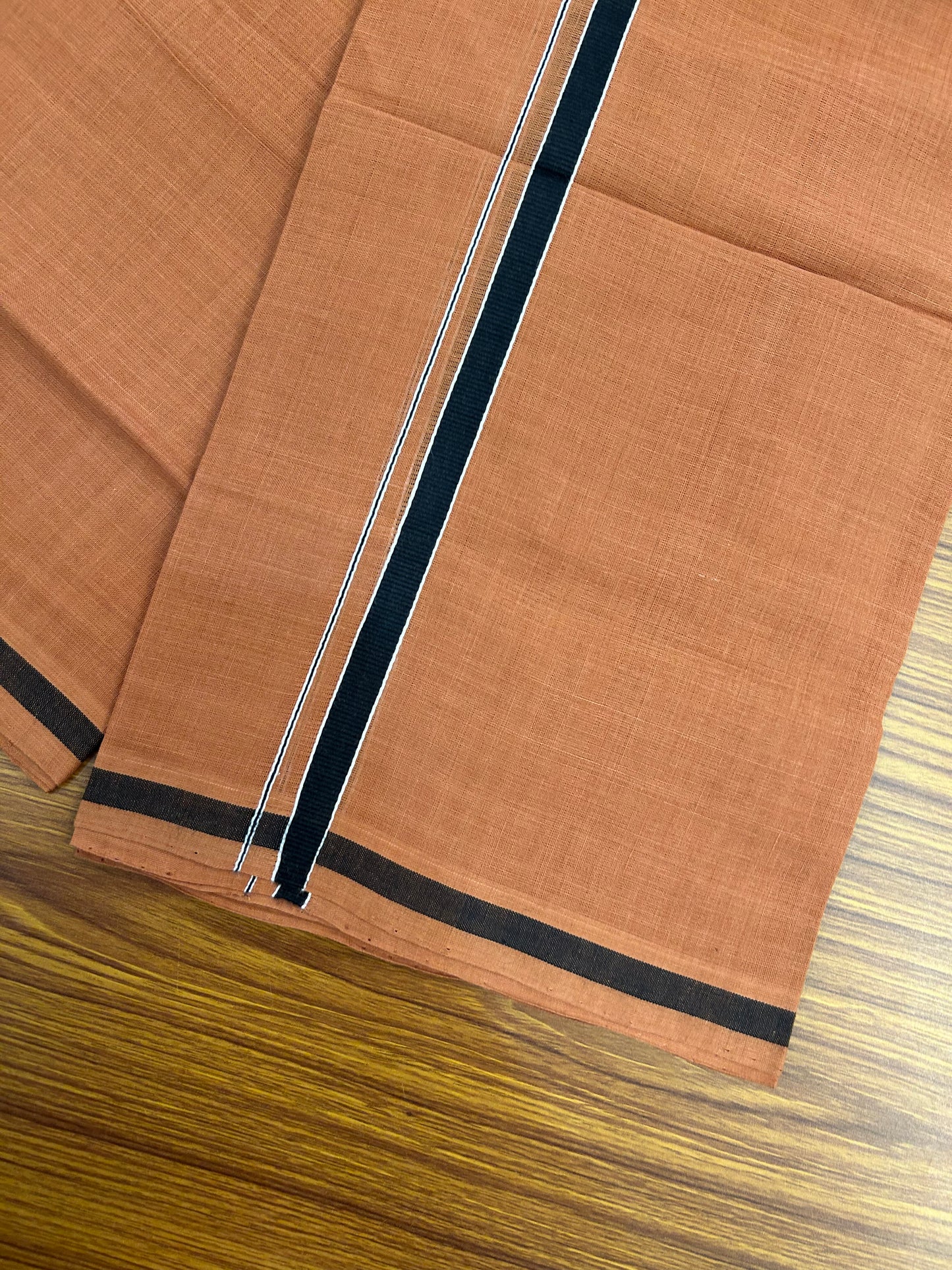 Kerala Handloom Single  - KaithariKada 100% Pure Cotton - Mundu/Dhoti Kavi Body & 0.75 inch Black & White Striped Kara - (2 meter / 4 muzham)- 42 KK8051 ELA