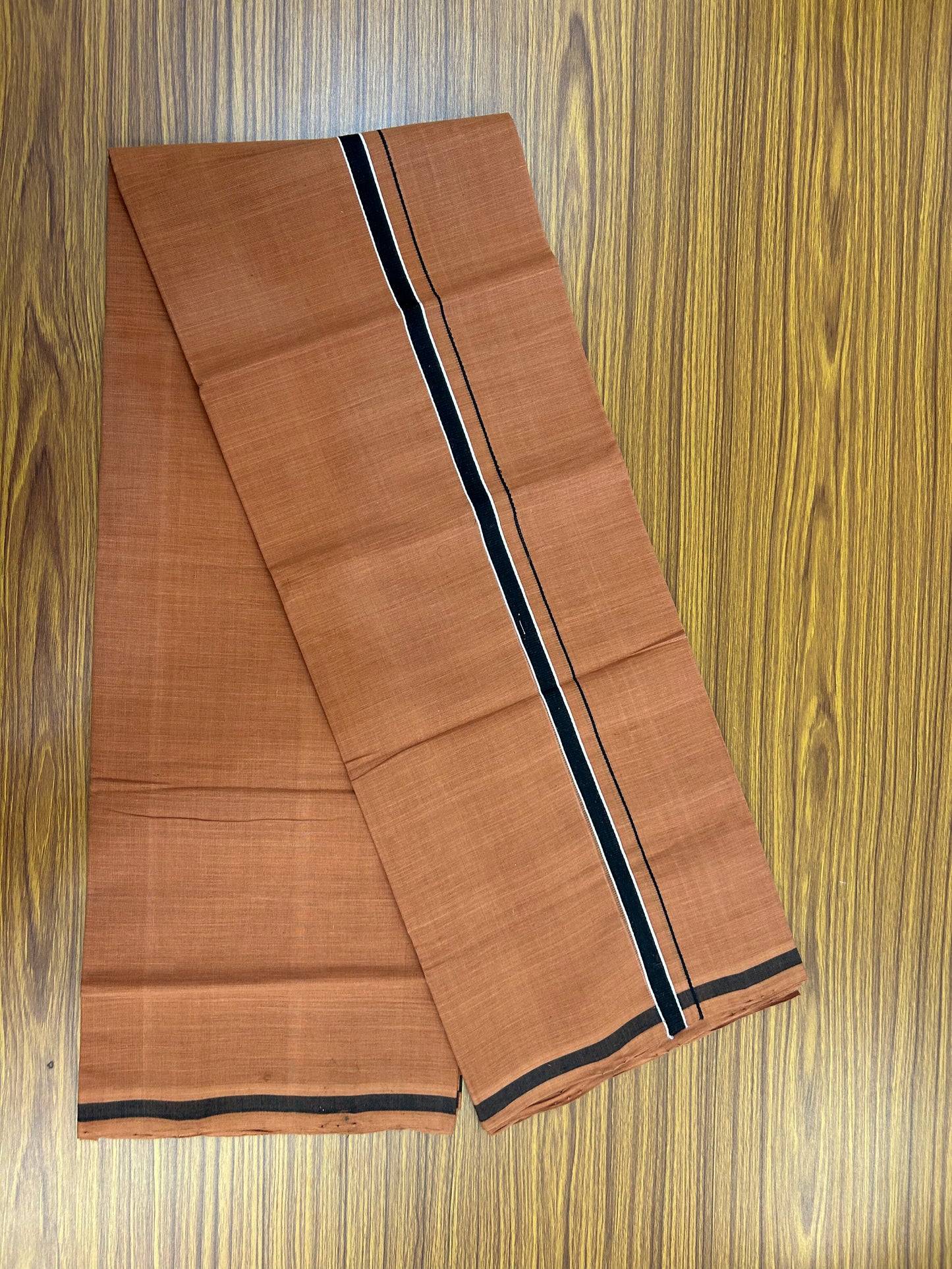 Kerala Handloom Single  - KaithariKada 100% Pure Cotton - Mundu/Dhoti Kavi Body & 0.75 inch Black & White Striped Kara - (2 meter / 4 muzham)- 46 KK8051 ELA