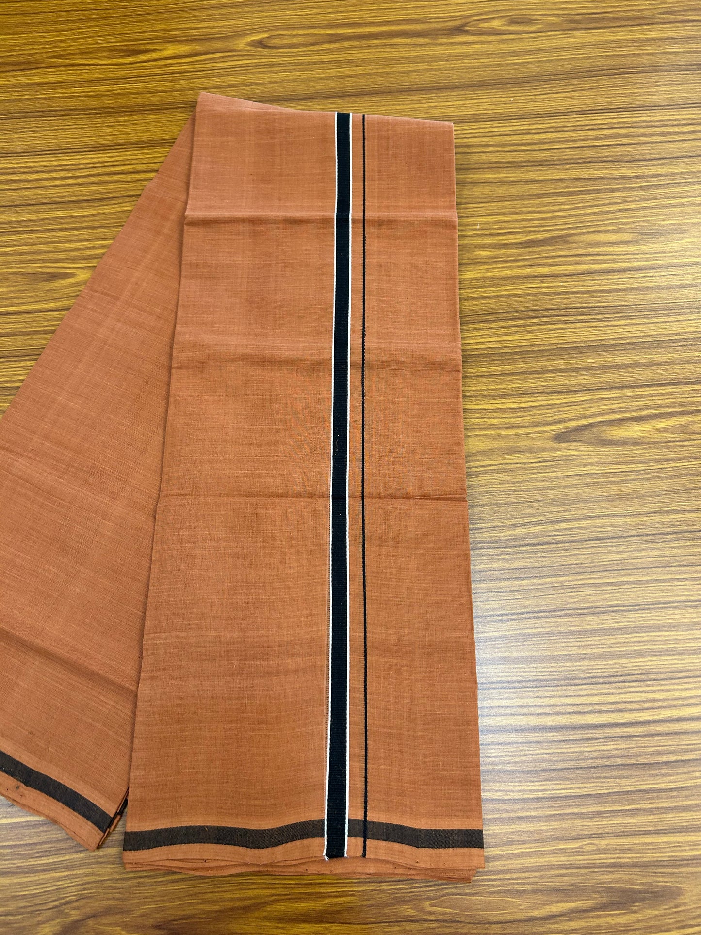 Kerala Handloom Single  - KaithariKada 100% Pure Cotton - Mundu/Dhoti Kavi Body & 0.75 inch Black & White Striped Kara - (2 meter / 4 muzham)- 46 KK8051 ELA