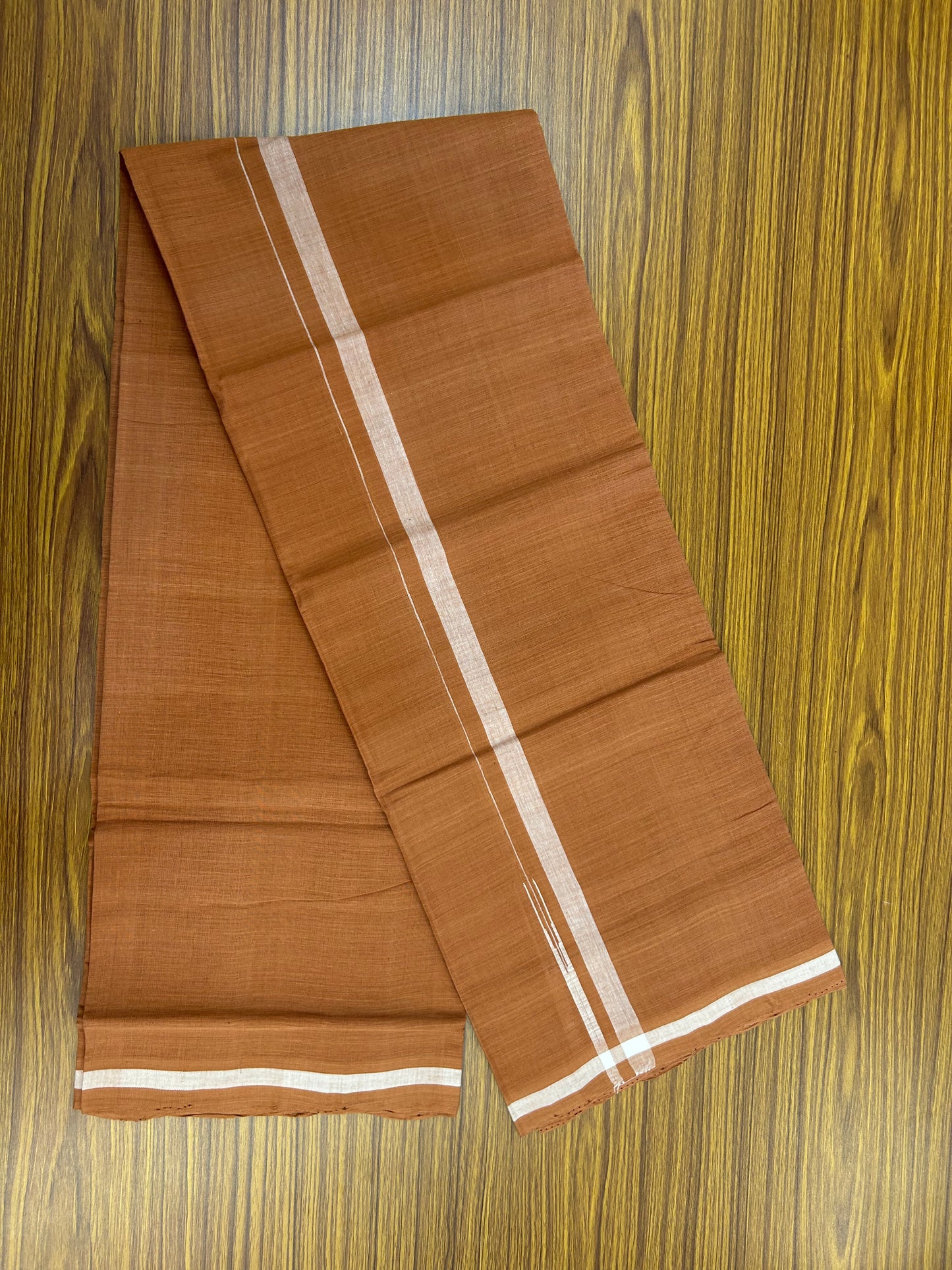 Kerala Handloom Single  - KaithariKada 100% Pure Cotton - Mundu/Dhoti Kavi Body & 0.75 inch Puliyilakkara White Chutty Kara - (2 meter / 4 muzham)- 47 KK8051 ELA