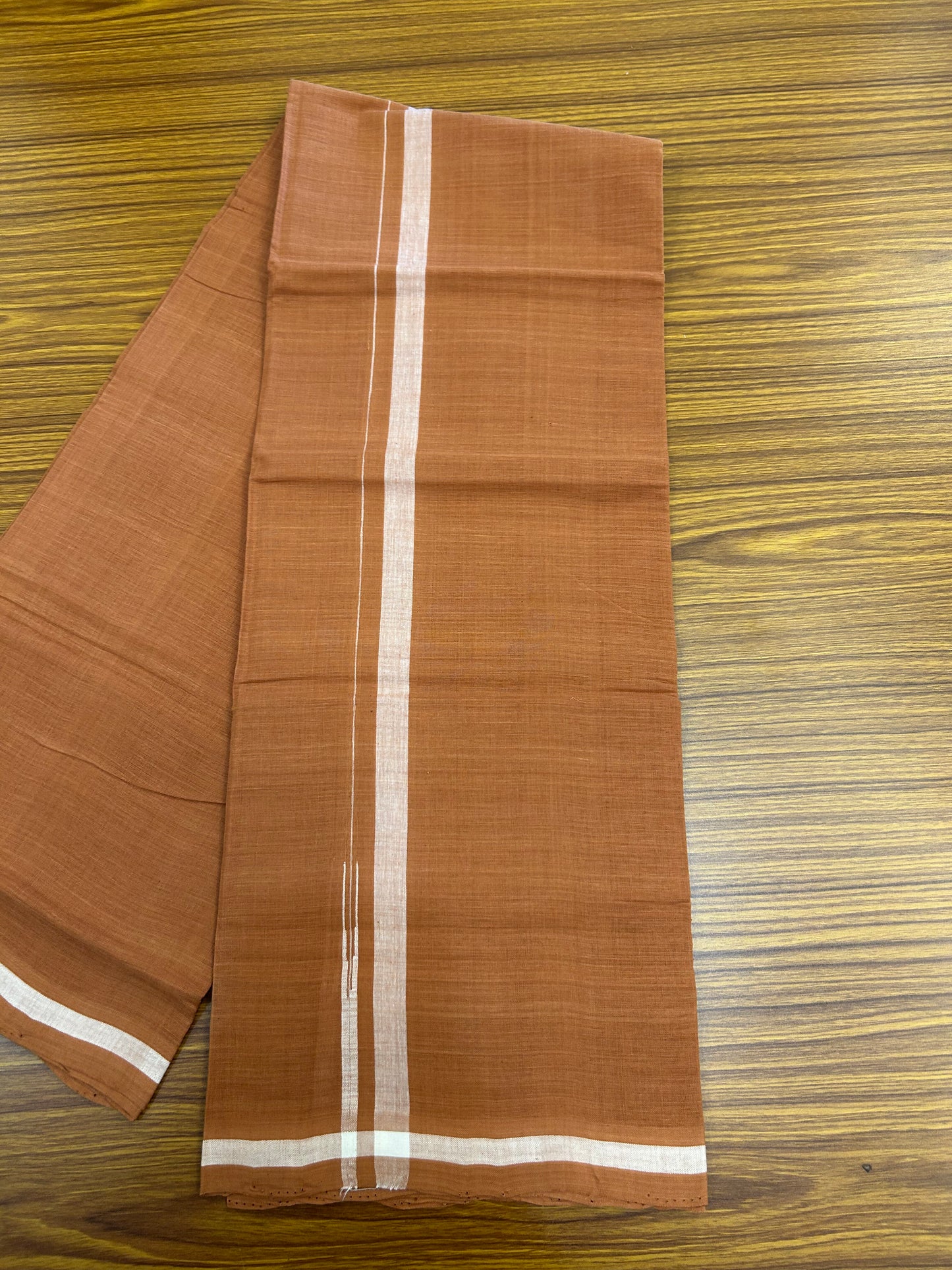 Kerala Handloom Single  - KaithariKada 100% Pure Cotton - Mundu/Dhoti Kavi Body & 0.75 inch Puliyilakkara White Chutty Kara - (2 meter / 4 muzham)- 47 KK8051 ELA