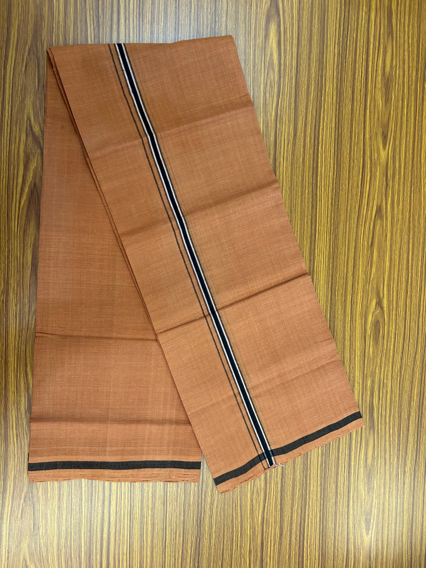 Kerala Handloom Single  - KaithariKada 100% Pure Cotton - Mundu/Dhoti Kavi Body & 0.75 inch Black & White Kara - (2 meter / 4 muzham)- 48 KK8051 ELA