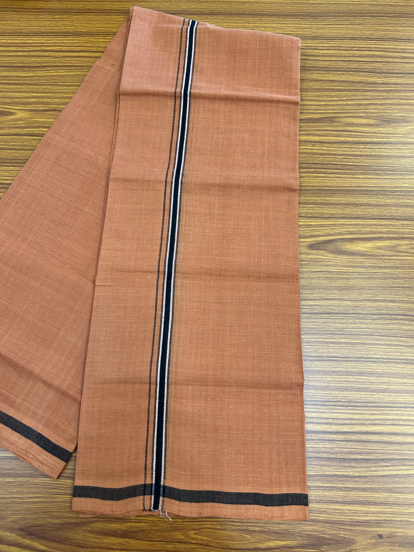 Kerala Handloom Single  - KaithariKada 100% Pure Cotton - Mundu/Dhoti Kavi Body & 0.75 inch Black & White Kara - (2 meter / 4 muzham)- 48 KK8051 ELA