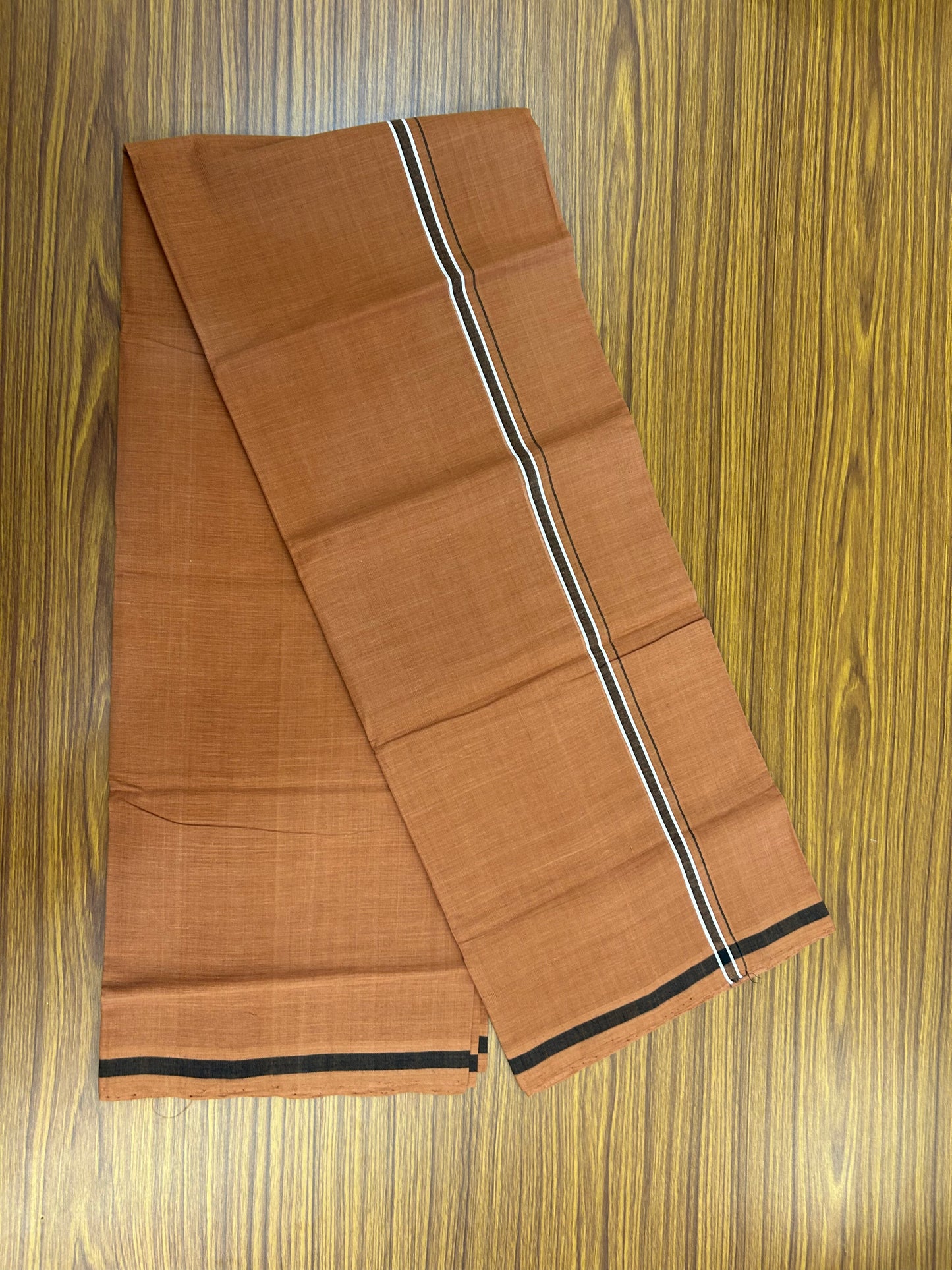 Kerala Handloom Single  - KaithariKada 100% Pure Cotton - Mundu/Dhoti Kavi Body & 0.75 inch Black & White Kara - (2 meter / 4 muzham)- 49 KK8051 ELA