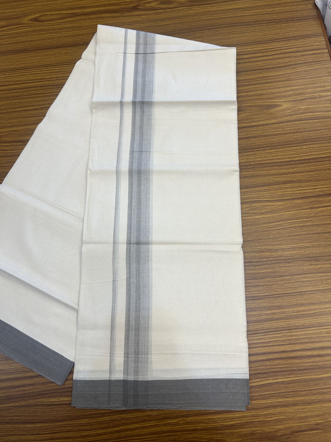 20% Discount! Kaitharikada Balaramapuram Double Off White Mundu/Dhoti - 100x80 - 1.25 Inch Light Grey Shaded Stripes Kara 4 mtr (8.5 muzham) - 17 KK5311 VAS