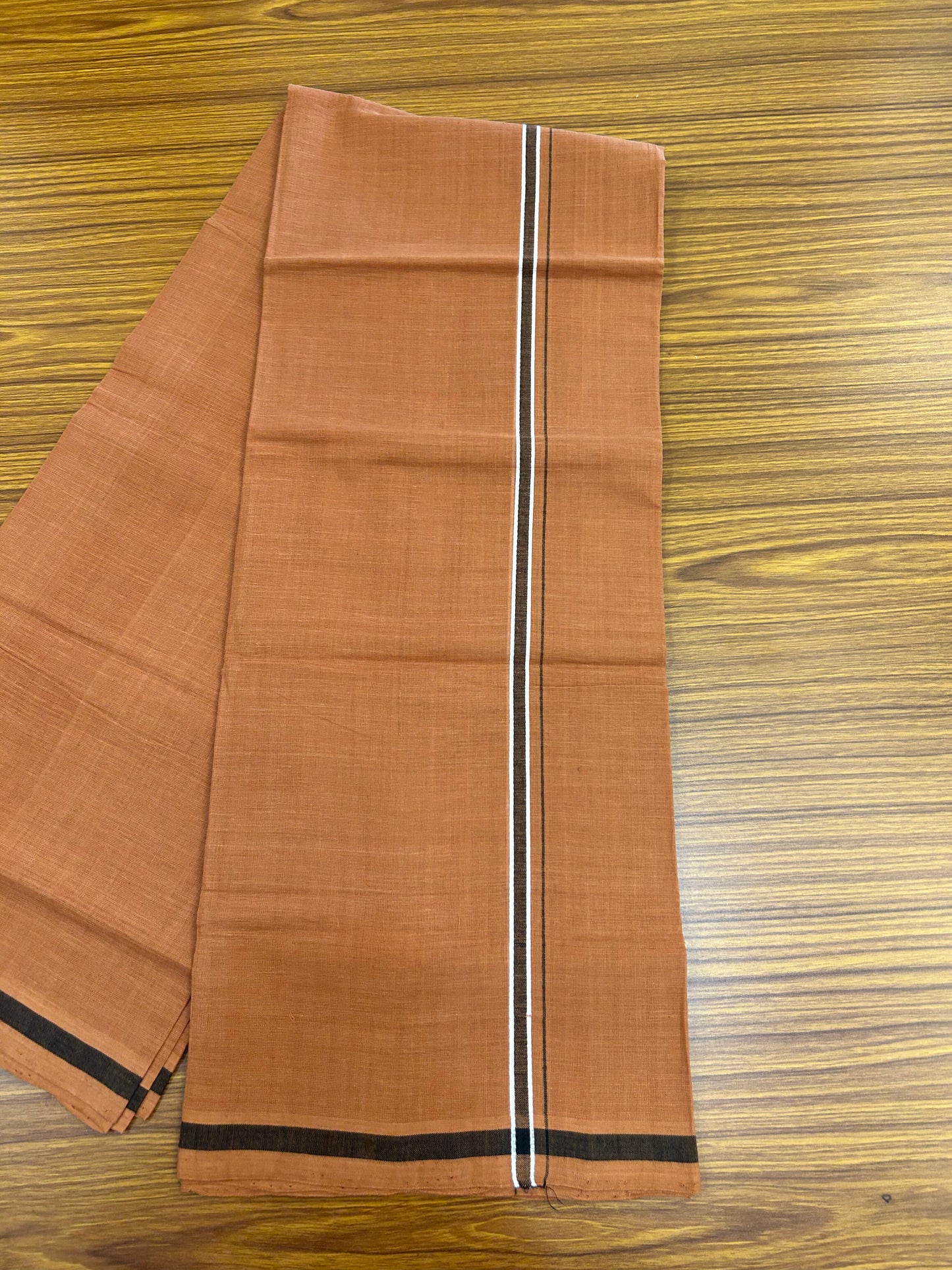Kerala Handloom Single  - KaithariKada 100% Pure Cotton - Mundu/Dhoti Kavi Body & 0.75 inch Black & White Kara - (2 meter / 4 muzham)- 49 KK8051 ELA