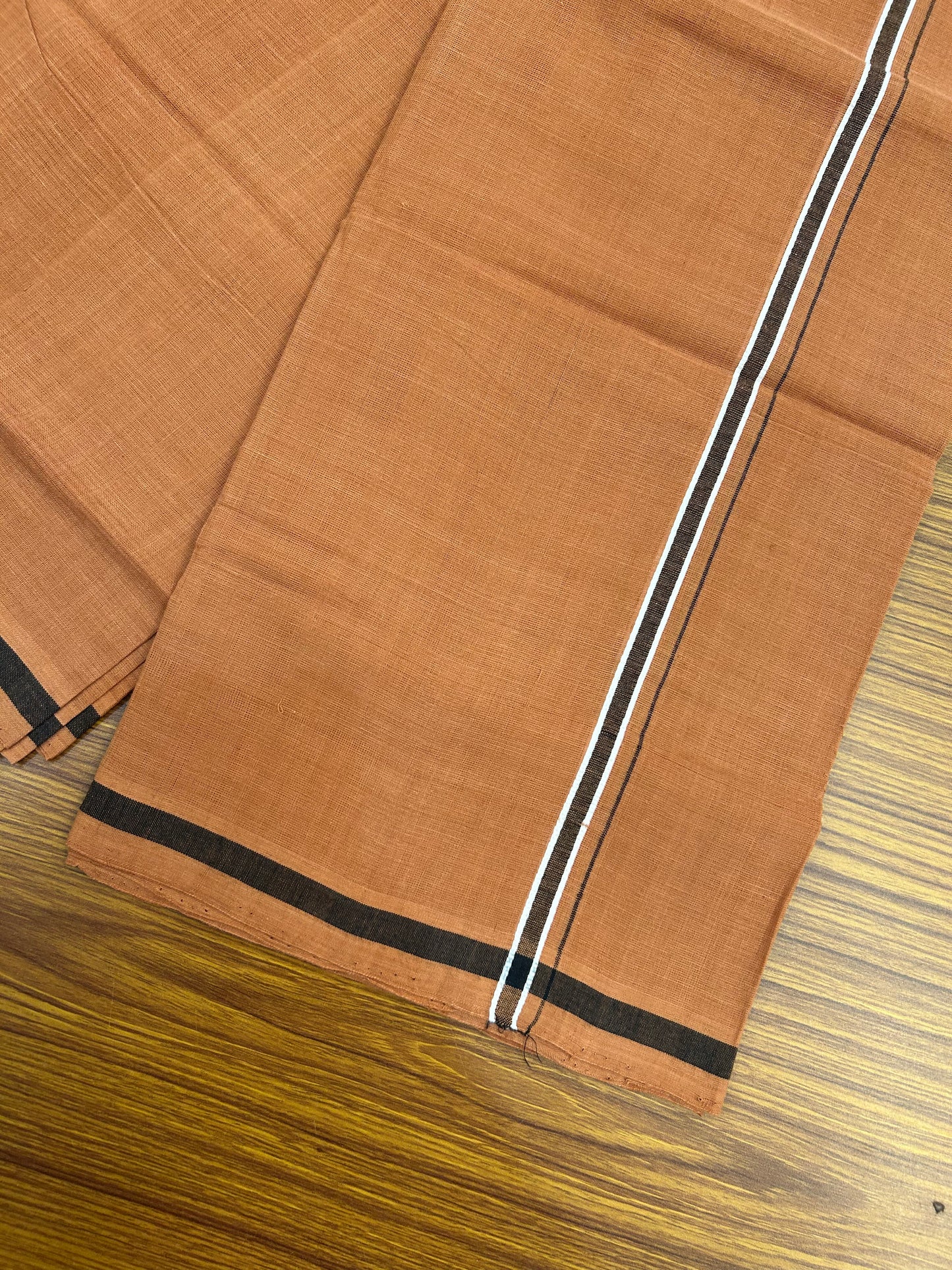 Kerala Handloom Single  - KaithariKada 100% Pure Cotton - Mundu/Dhoti Kavi Body & 0.75 inch Black & White Kara - (2 meter / 4 muzham)- 49 KK8051 ELA