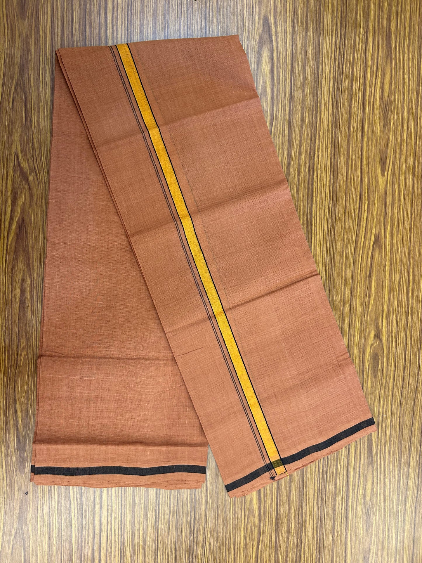 Kerala Handloom Single  - KaithariKada 100% Pure Cotton - Mundu/Dhoti Kavi Body & 0.75 inch Orange & Black Kara - (2 meter / 4 muzham)- 50 KK8051 ELA