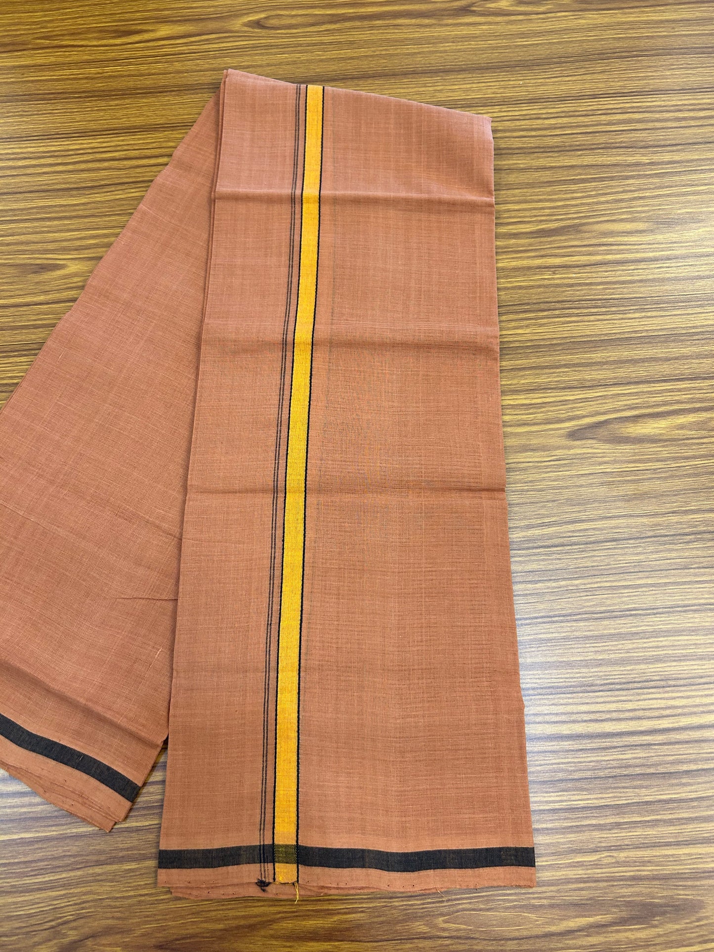 Kerala Handloom Single  - KaithariKada 100% Pure Cotton - Mundu/Dhoti Kavi Body & 0.75 inch Orange & Black Kara - (2 meter / 4 muzham)- 50 KK8051 ELA