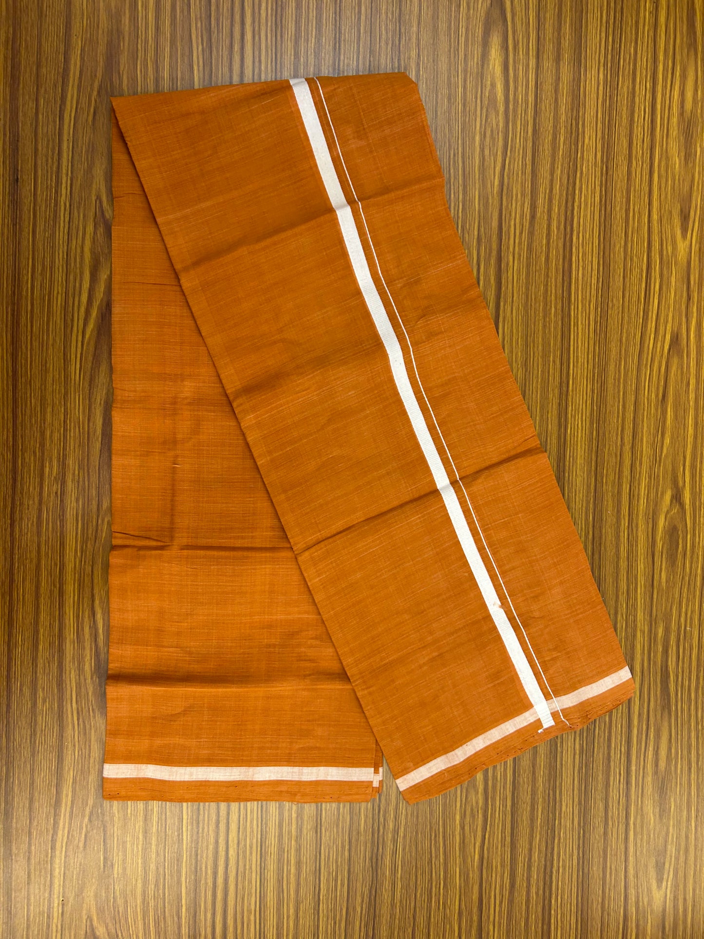 Kerala Handloom Single  - KaithariKada 100% Pure Cotton - Mundu/Dhoti Orange Brown Body & 0.5 inch White Kara - (2 meter / 4 muzham)- 19 KK8051 ELA