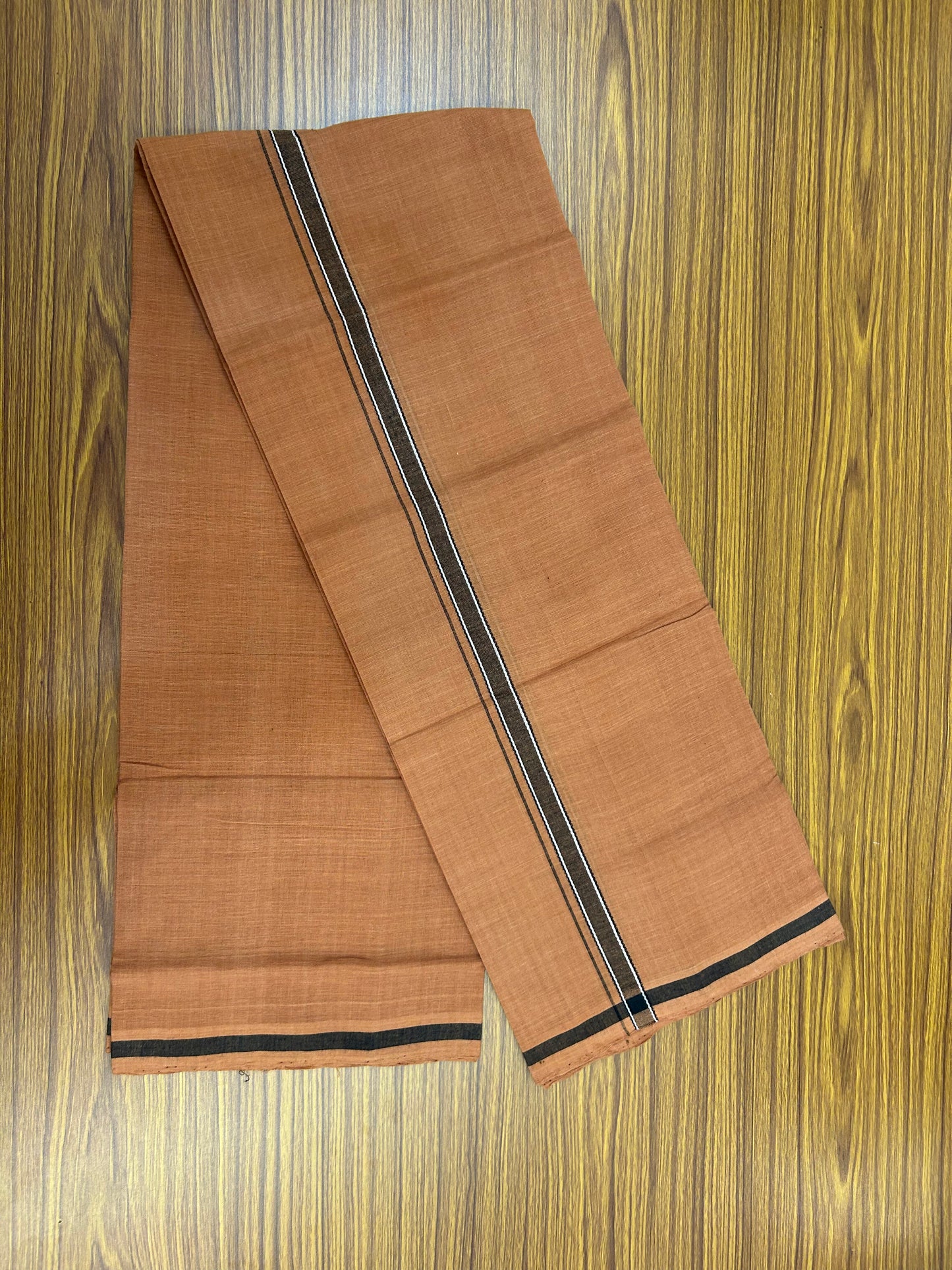 Kerala Handloom Single  - KaithariKada 100% Pure Cotton - Mundu/Dhoti Kavi Body & 0.75 inch Black & White Kara - (2 meter / 4 muzham)- 51 KK8051 ELA
