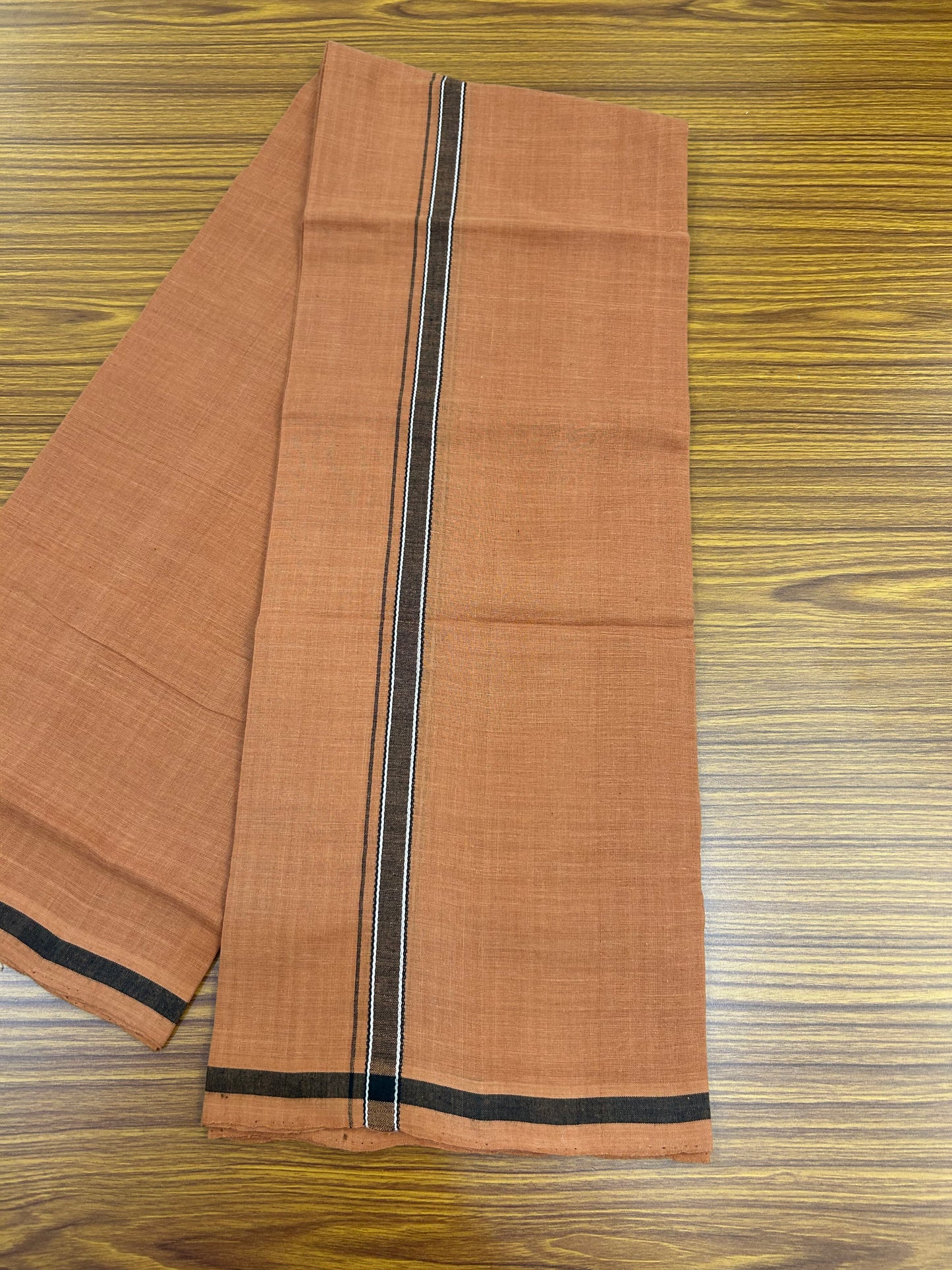 Kerala Handloom Single  - KaithariKada 100% Pure Cotton - Mundu/Dhoti Kavi Body & 0.75 inch Black & White Kara - (2 meter / 4 muzham)- 53 KK8051 ELA