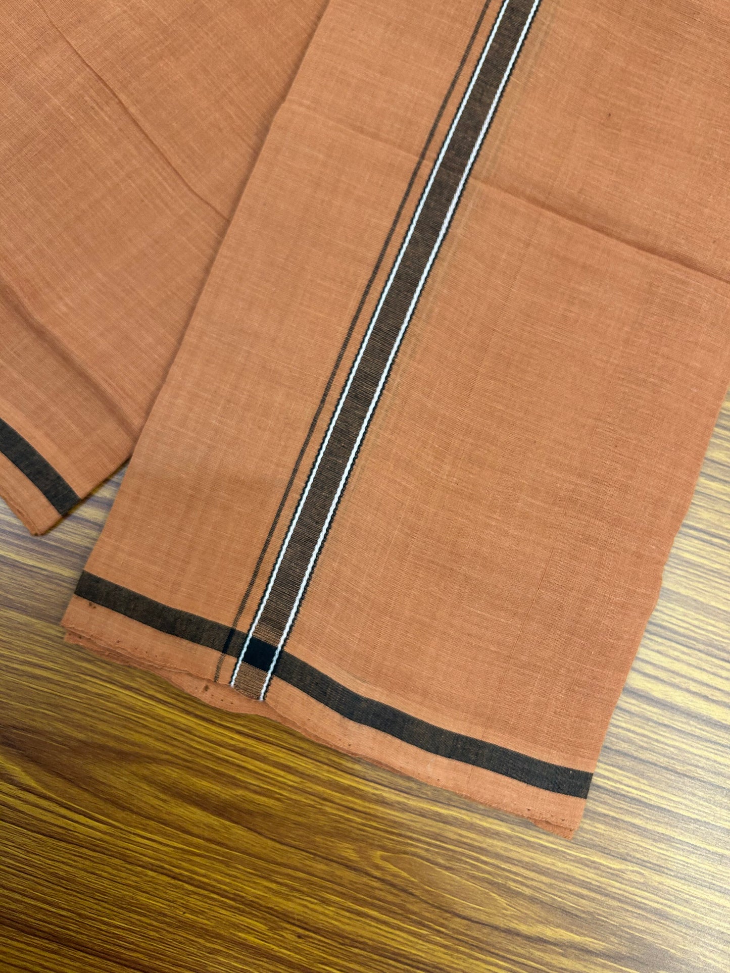 Kerala Handloom Single  - KaithariKada 100% Pure Cotton - Mundu/Dhoti Kavi Body & 0.75 inch Black & White Kara - (2 meter / 4 muzham)- 53 KK8051 ELA