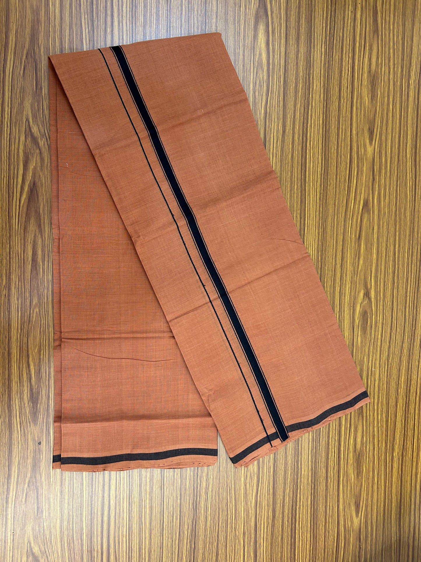 Kerala Handloom Single  - KaithariKada 100% Pure Cotton - Mundu/Dhoti Kavi Body & 0.75 inch Black Striped Kara - (2 meter / 4 muzham)- 52 KK8051 ELA