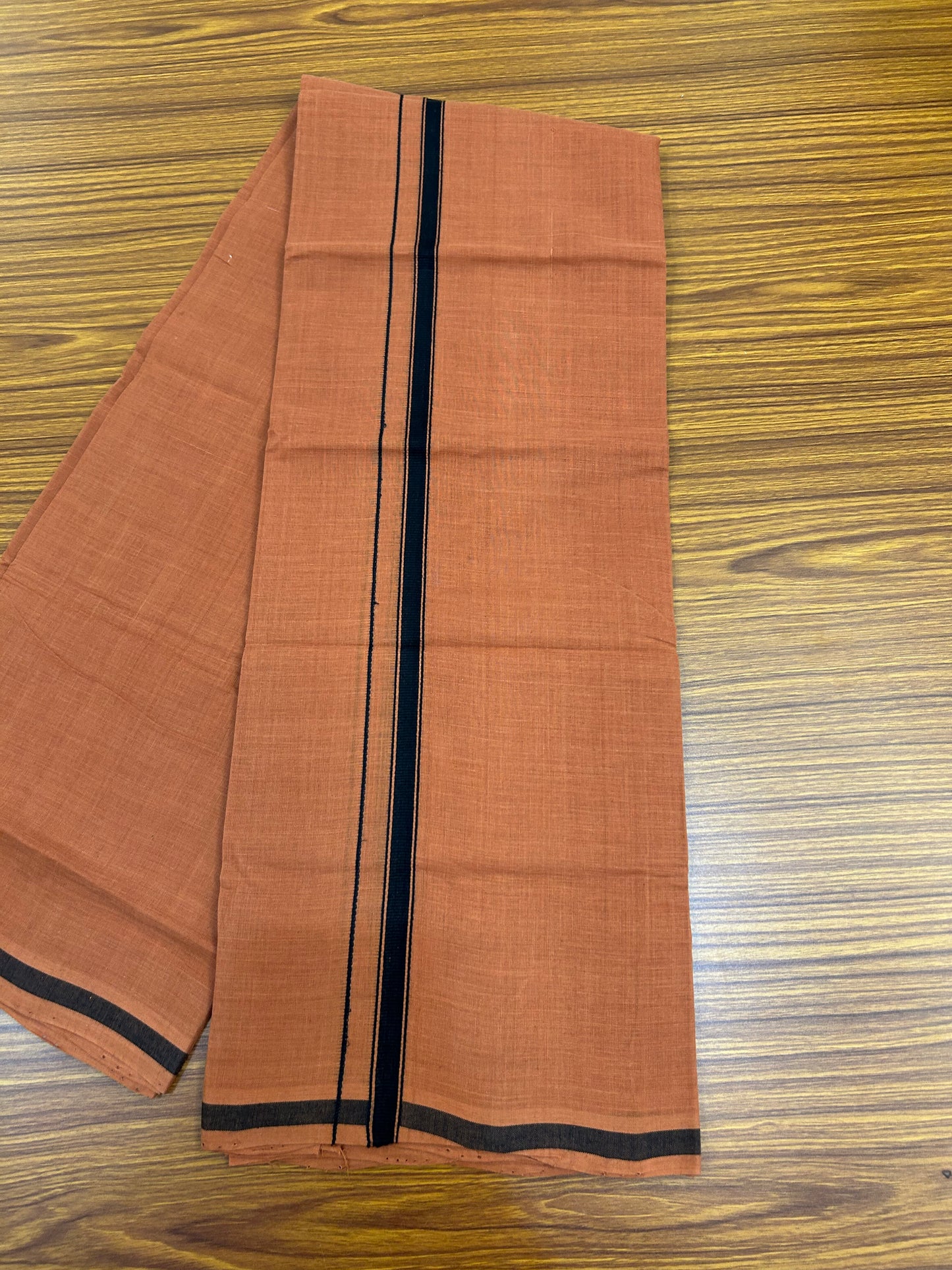 Kerala Handloom Single  - KaithariKada 100% Pure Cotton - Mundu/Dhoti Kavi Body & 0.75 inch Black Striped Kara - (2 meter / 4 muzham)- 52 KK8051 ELA