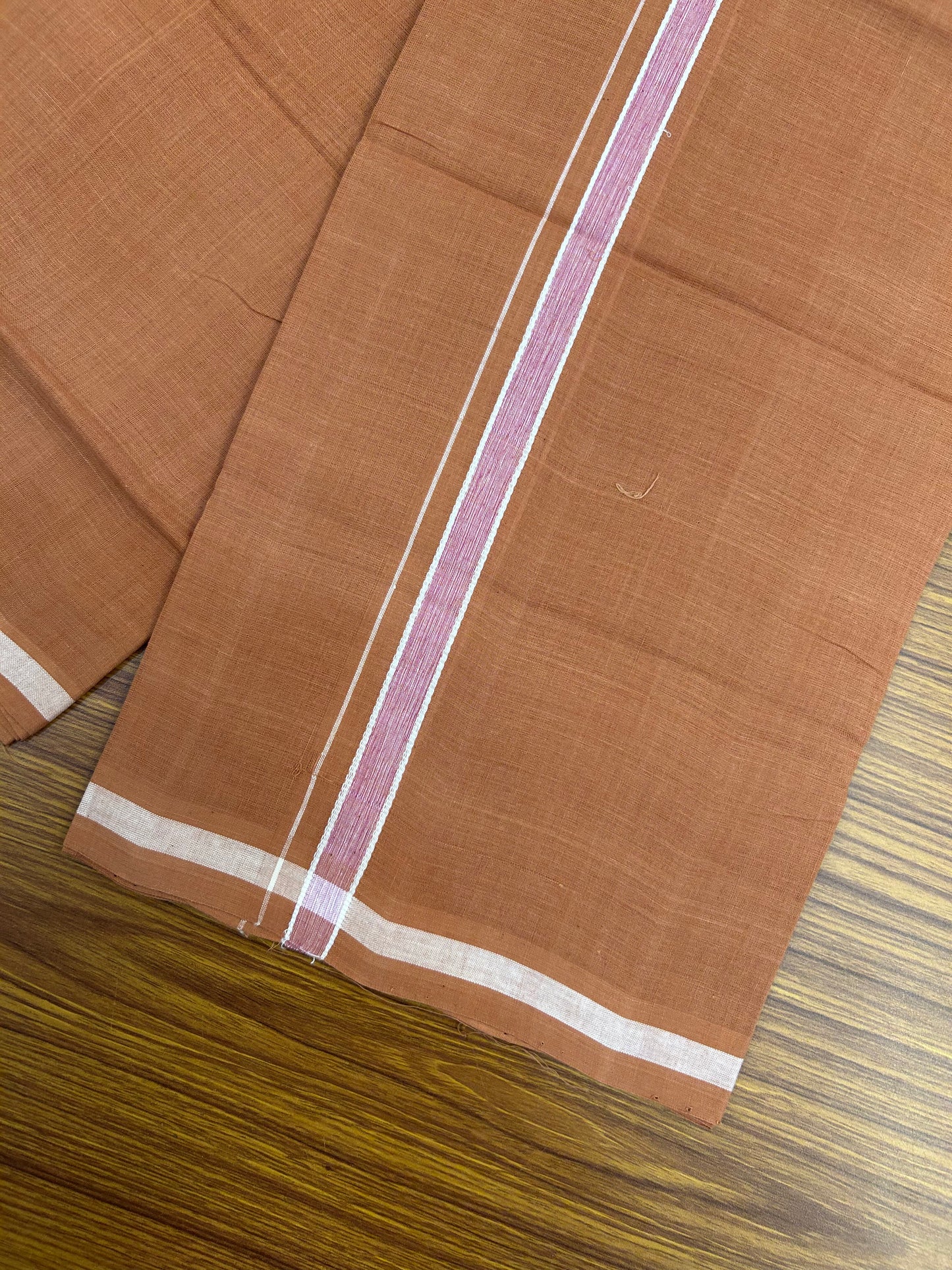 Kerala Handloom Single  - KaithariKada 100% Pure Cotton - Mundu/Dhoti Kavi Body & 0.75 inch Rose & White Shaded Kara - (2 meter / 4 muzham)- 55 KK8051 ELA