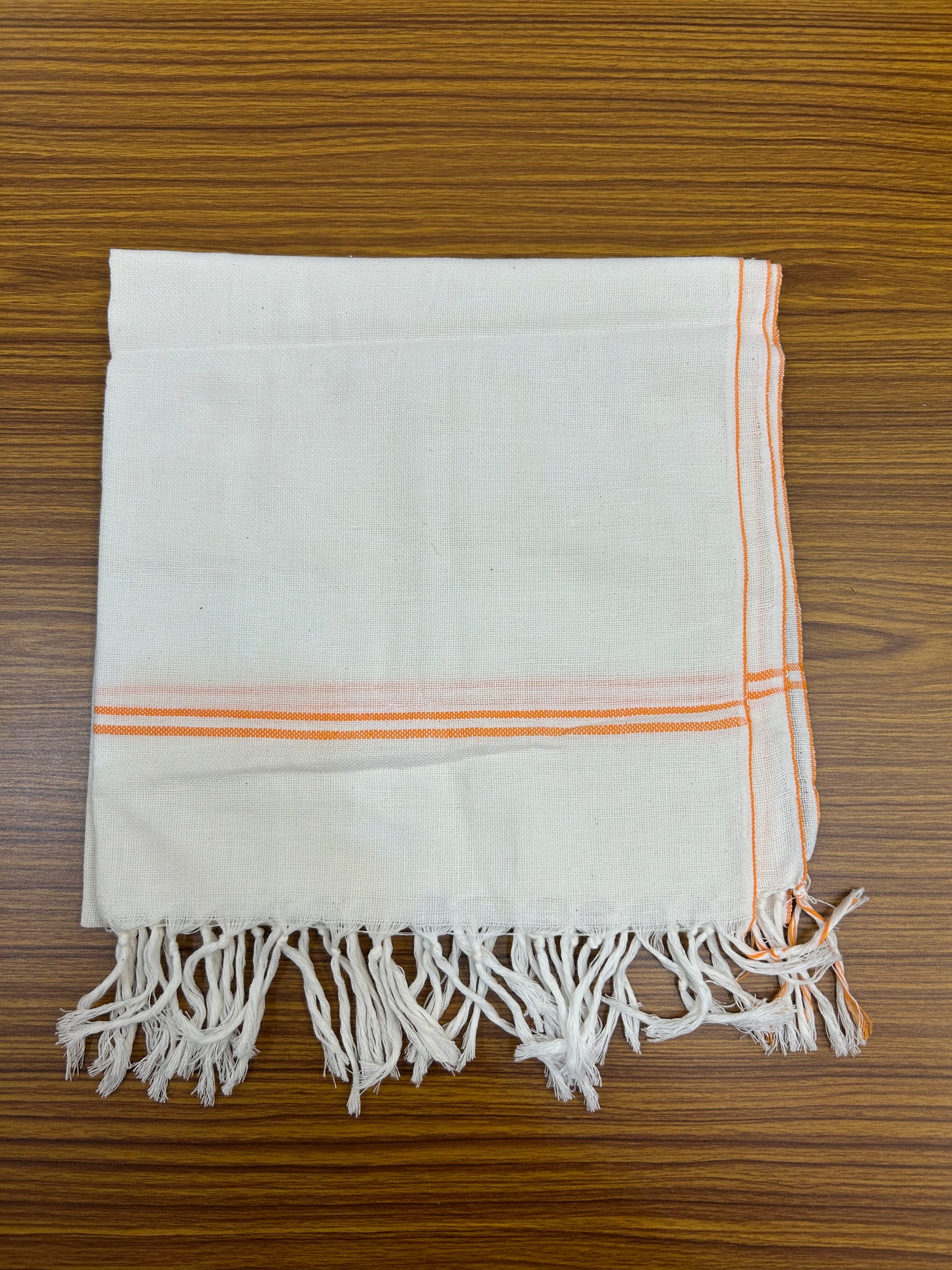 Kaitharikada - Handloom Pure Cotton Kerala Towel - Thorthu - White Body With Orange Kara - 2 KK51203 ELA